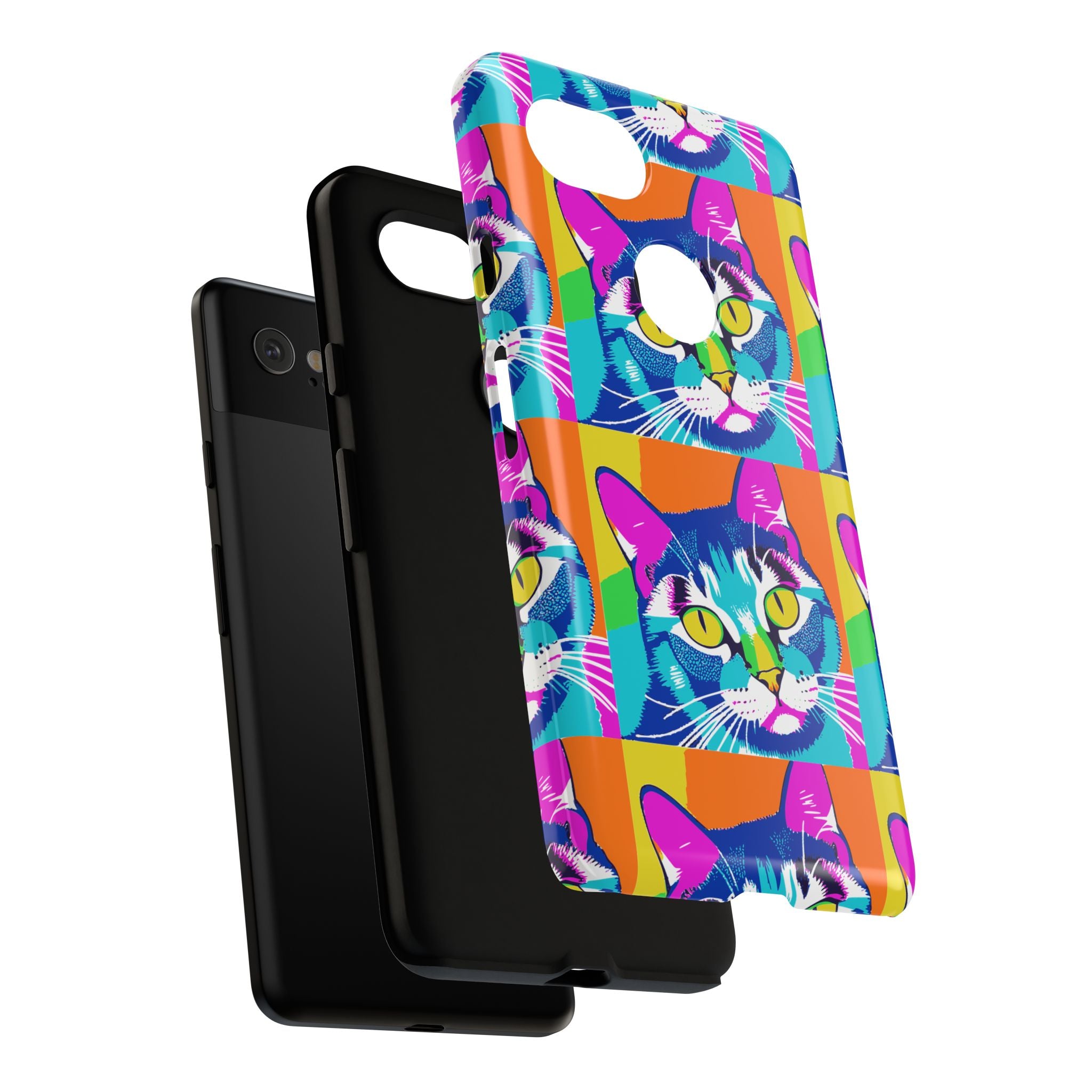 Colorful Cat Phone Case, Vibrant Animal Cover, Unique Pet Lover Gift, Fun Pop Art Style, Trendy Gadget Accessory
