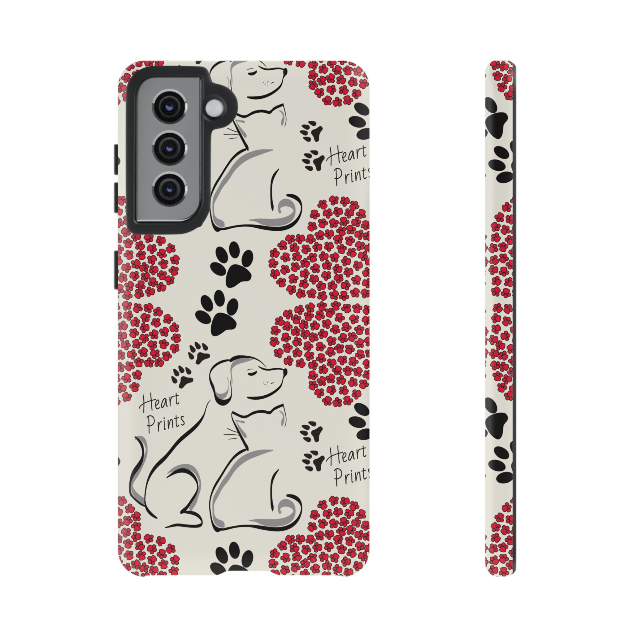 Stylish Phone Case with Heart Prints for Pet Lovers, Dog Lover Gift, Floral Pattern, Customizable Design, Cute Animal Accessories