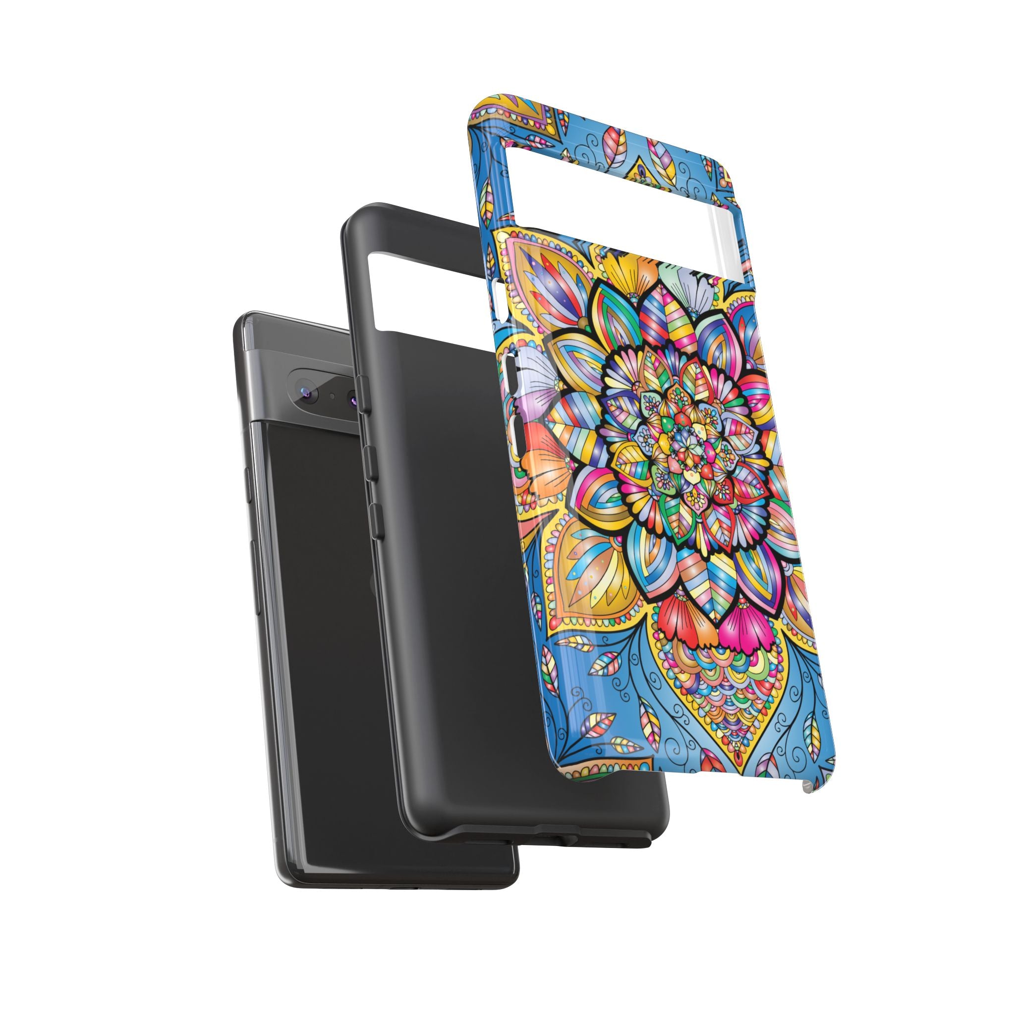 Vibrant Floral Phone Case, Tough Phone Cover, Colorful Mobile Accessory, Artistic Gift, Mandala Design, Everyday Use