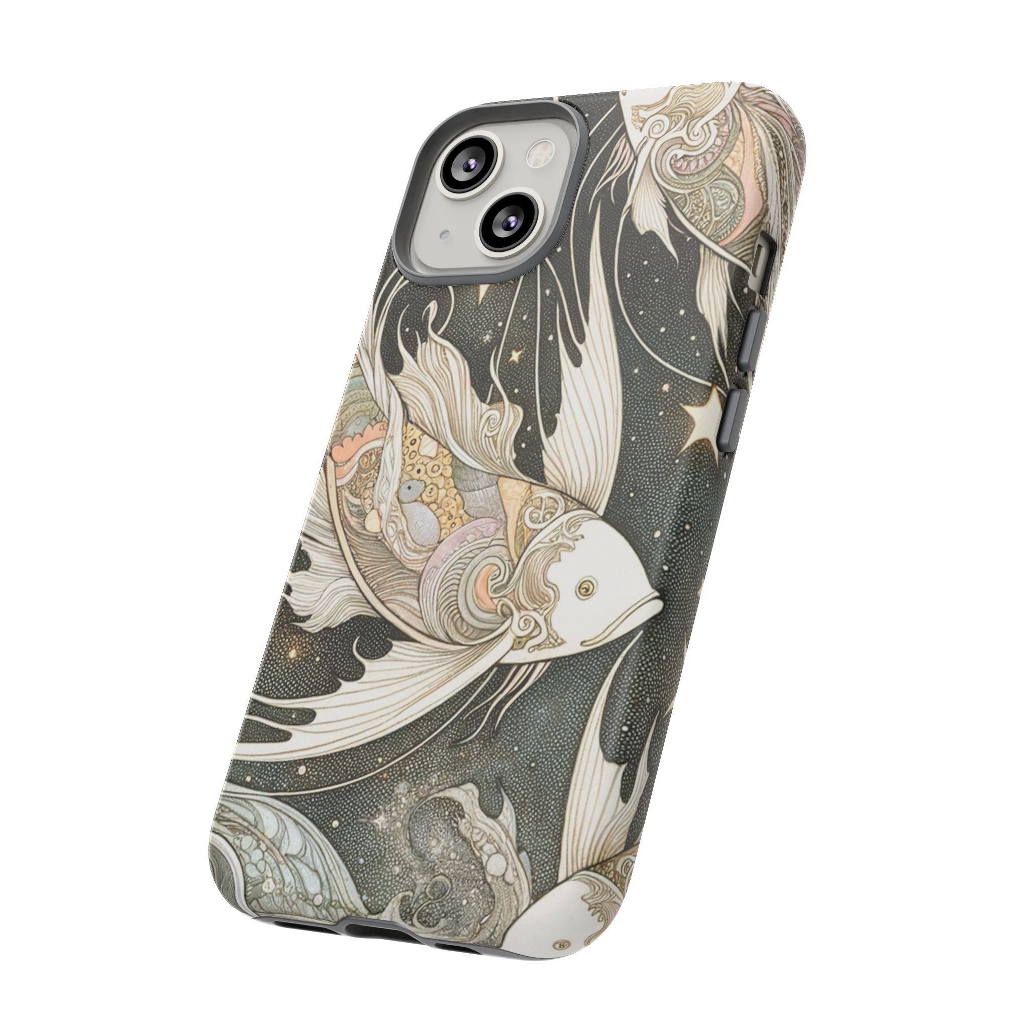 Artistic Phone Case, Cosmic Fish Design, Phone Accessory, Unique Gift, Zodiac Decor, Starry Night Vibes