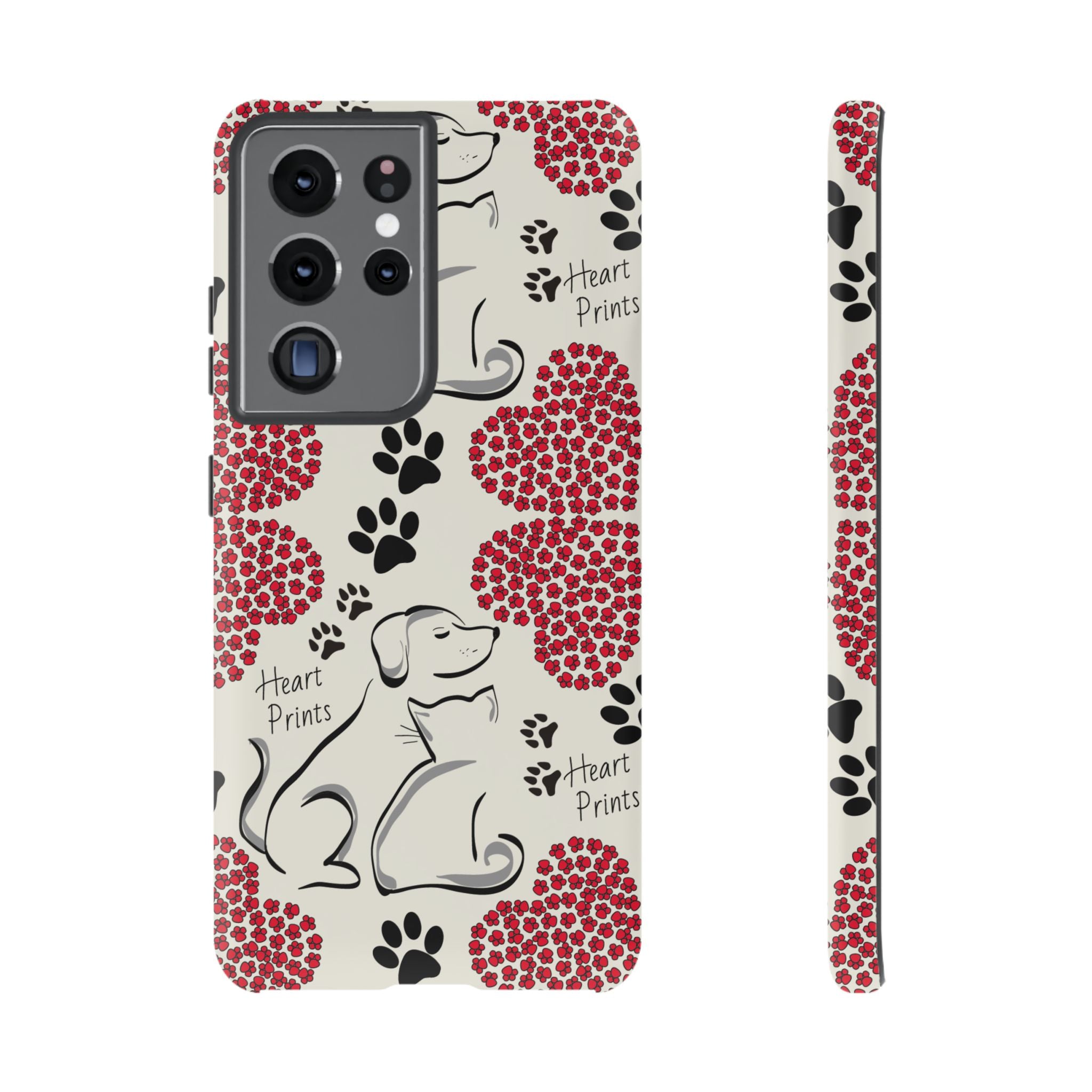 Stylish Phone Case with Heart Prints for Pet Lovers, Dog Lover Gift, Floral Pattern, Customizable Design, Cute Animal Accessories