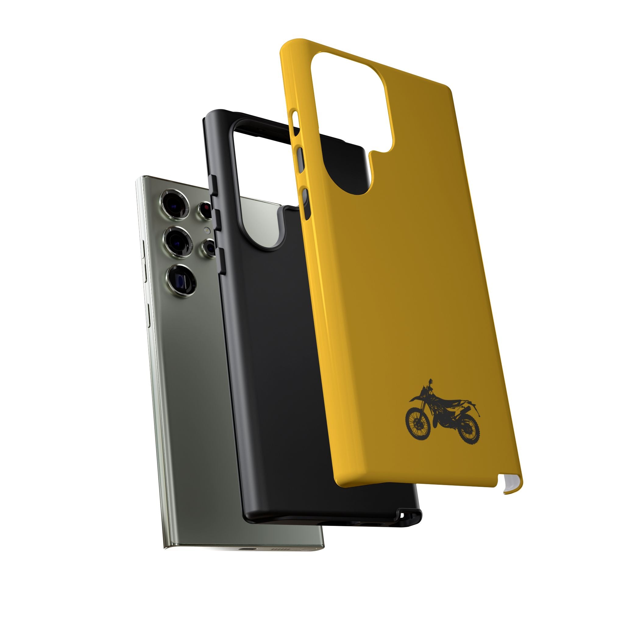 Motorcycle Phone Case, Tough Phone Cover, Gift for Bikers, Durable Tech Accessory, Yellow Motorcycle Design