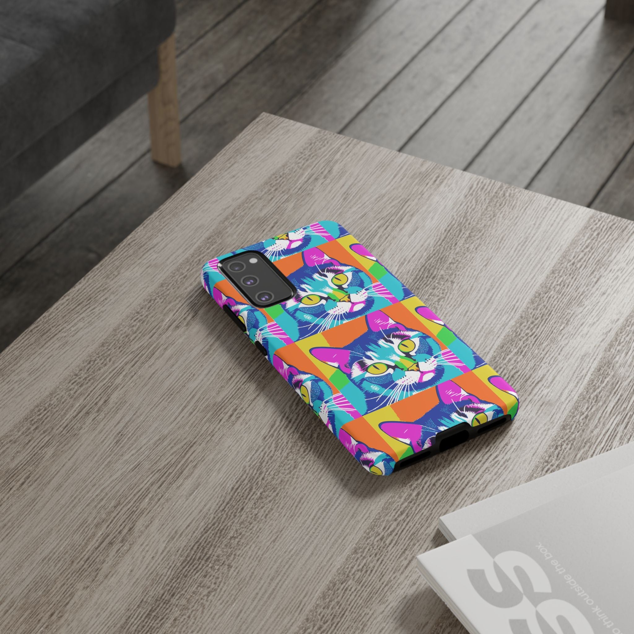 Colorful Cat Phone Case, Vibrant Animal Cover, Unique Pet Lover Gift, Fun Pop Art Style, Trendy Gadget Accessory