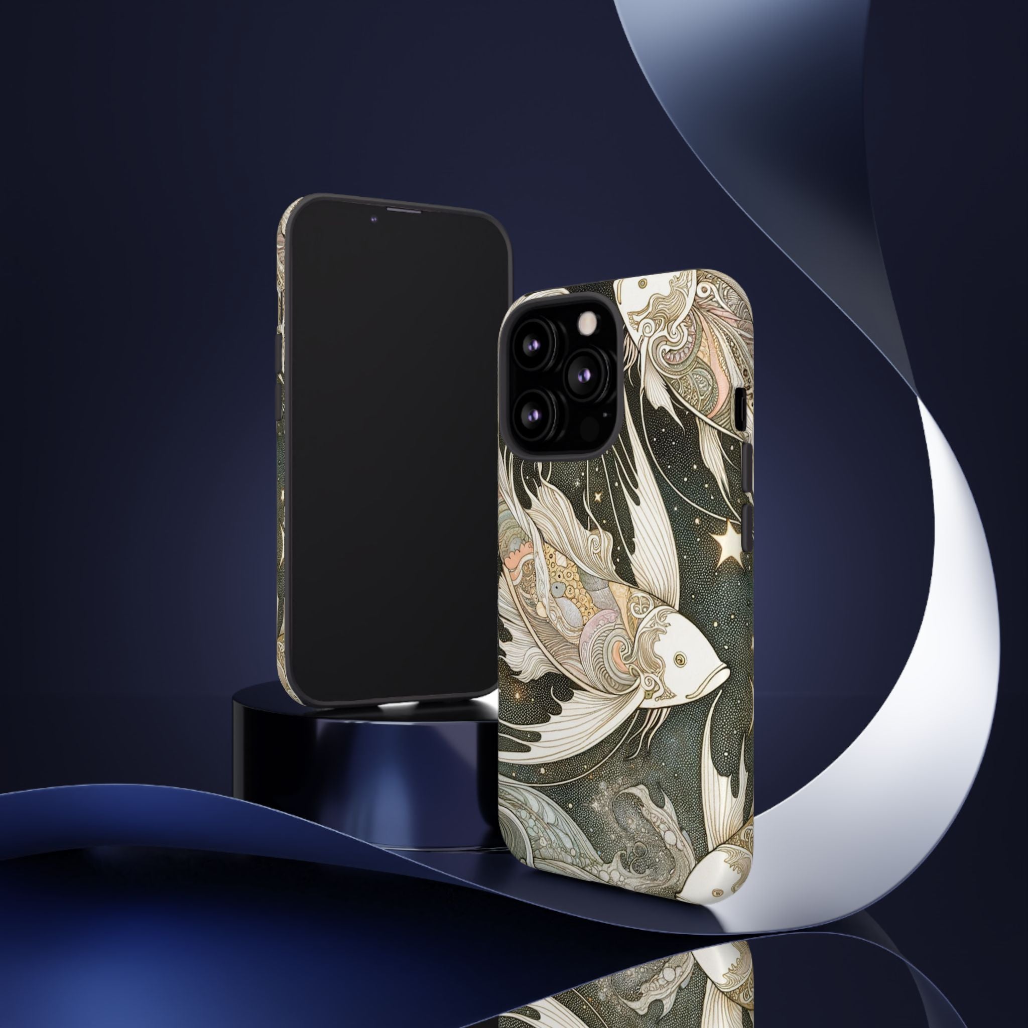 Artistic Phone Case, Cosmic Fish Design, Phone Accessory, Unique Gift, Zodiac Decor, Starry Night Vibes