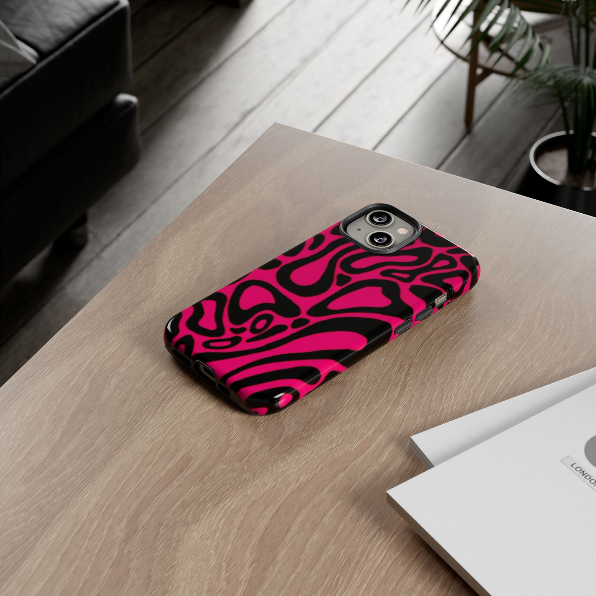 Bold Pink Patterned Phone Case, Stylish Tough Case, Trendy Accessory, Gift for Her, Tech Protection