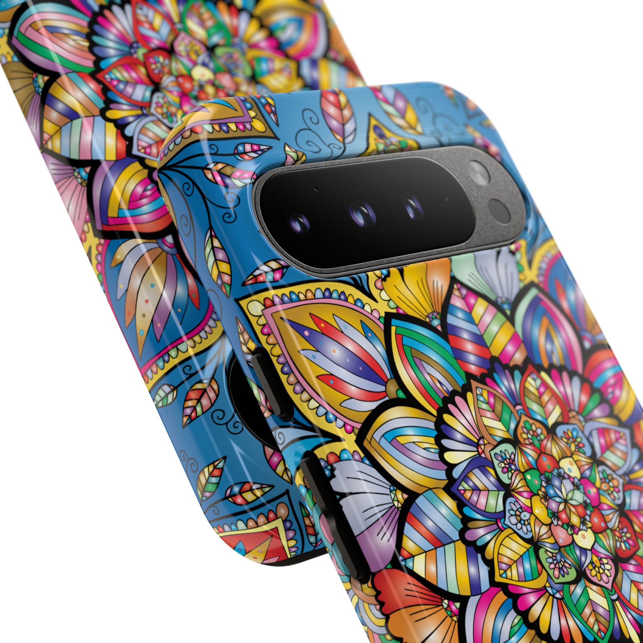 Vibrant Floral Phone Case, Tough Phone Cover, Colorful Mobile Accessory, Artistic Gift, Mandala Design, Everyday Use
