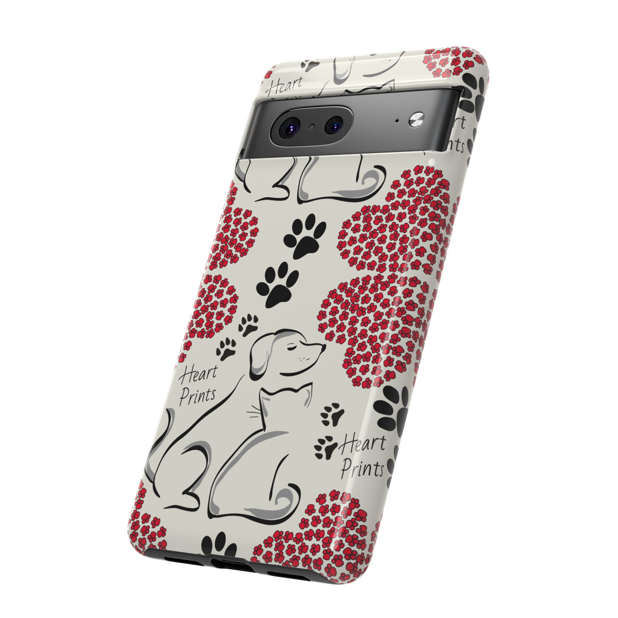 Stylish Phone Case with Heart Prints for Pet Lovers, Dog Lover Gift, Floral Pattern, Customizable Design, Cute Animal Accessories