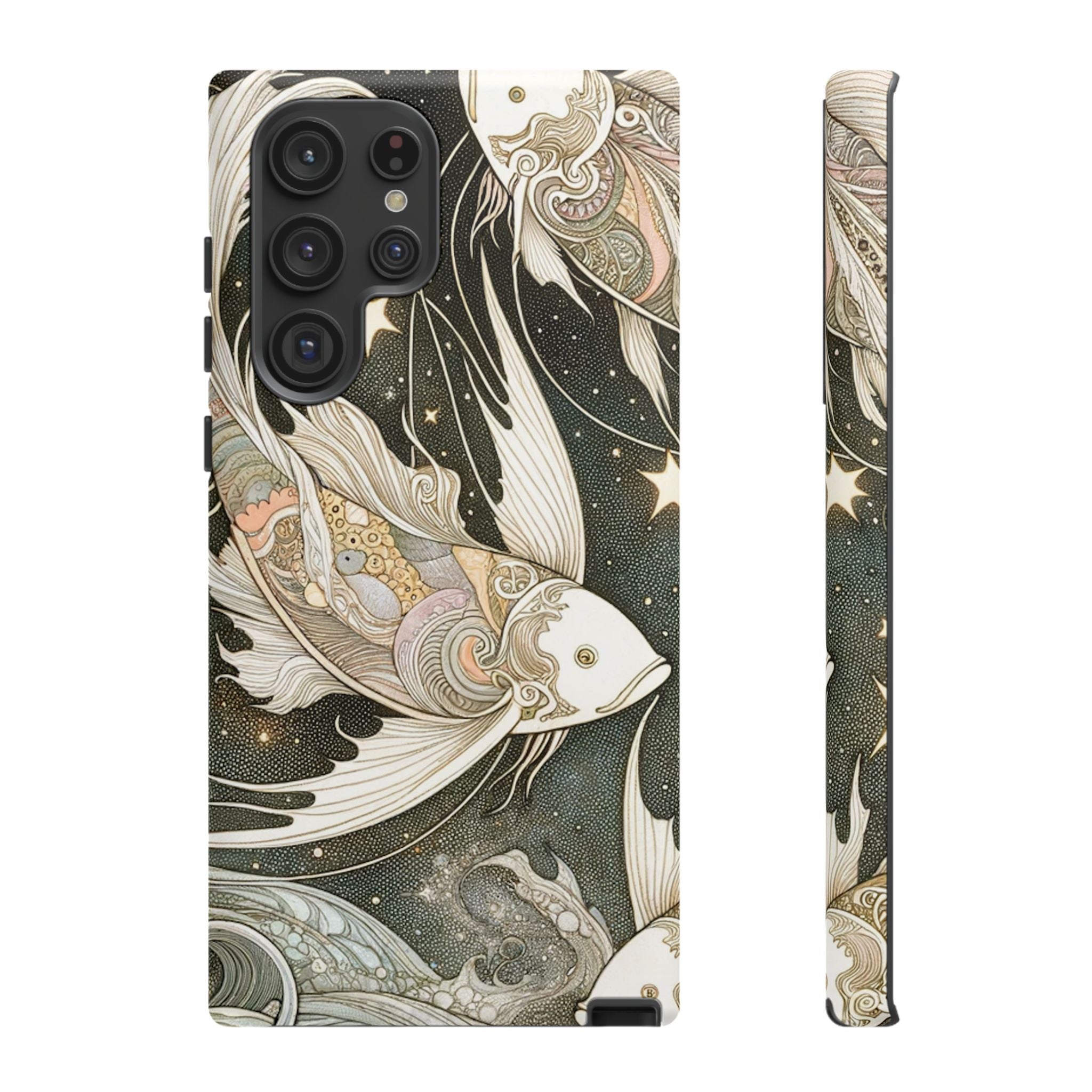Artistic Phone Case, Cosmic Fish Design, Phone Accessory, Unique Gift, Zodiac Decor, Starry Night Vibes