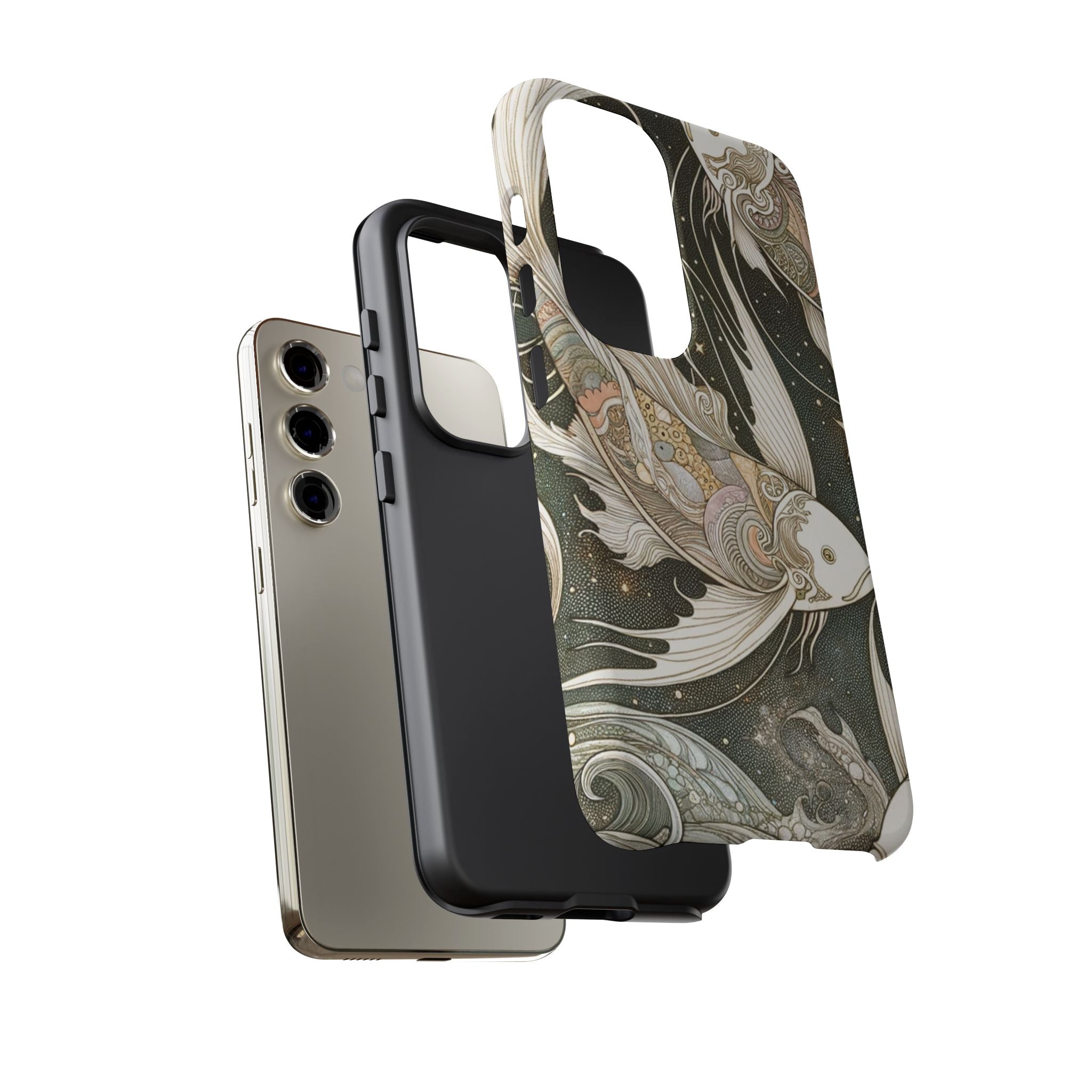 Artistic Phone Case, Cosmic Fish Design, Phone Accessory, Unique Gift, Zodiac Decor, Starry Night Vibes