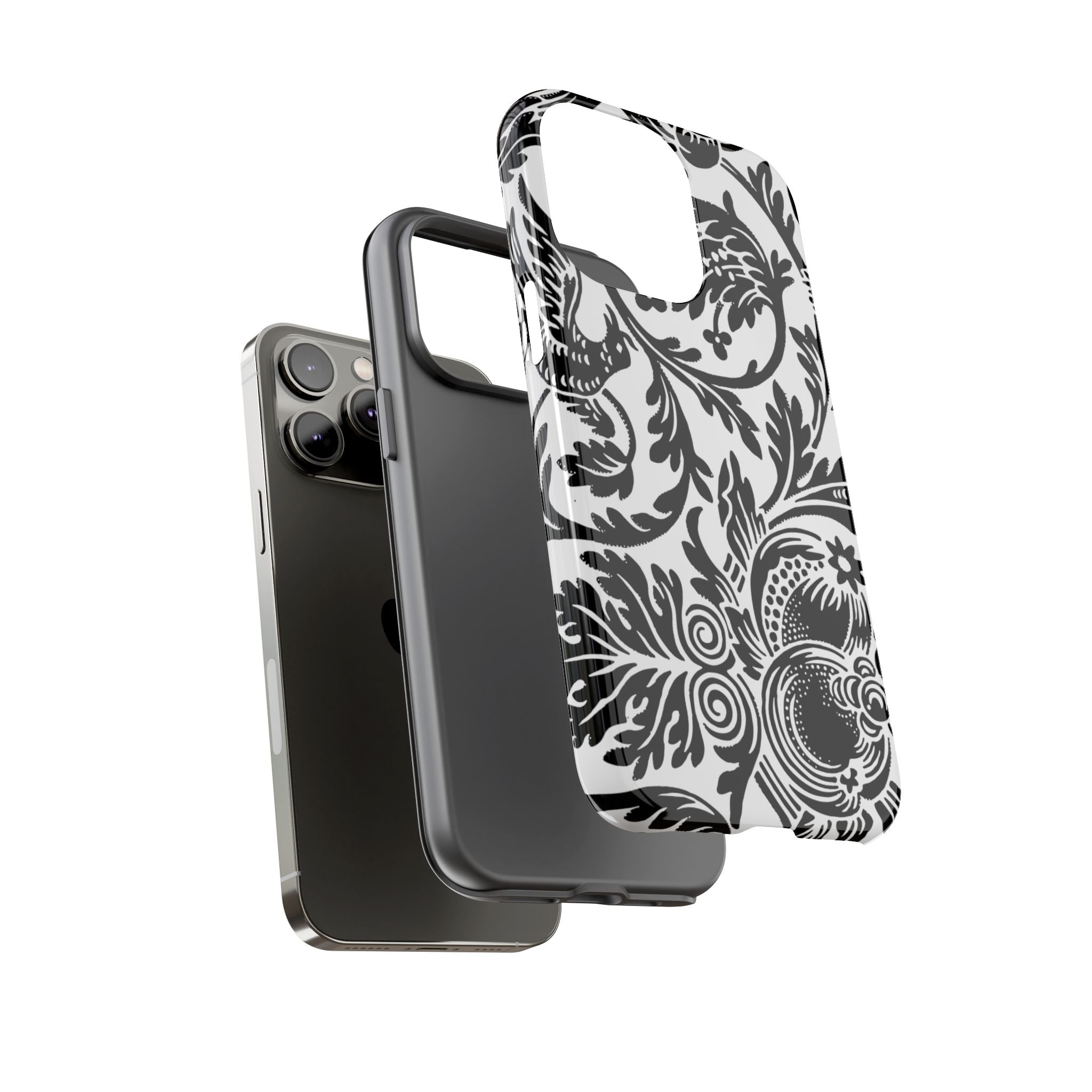 Elegant Black Floral Phone Case, Tough Cases, Stylish Phone Protection, Gift for Her, Floral Design, Trendy Accessories