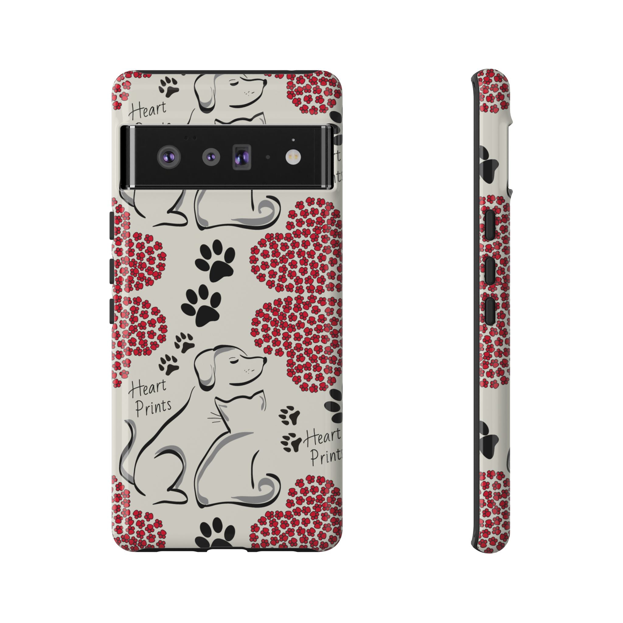 Stylish Phone Case with Heart Prints for Pet Lovers, Dog Lover Gift, Floral Pattern, Customizable Design, Cute Animal Accessories