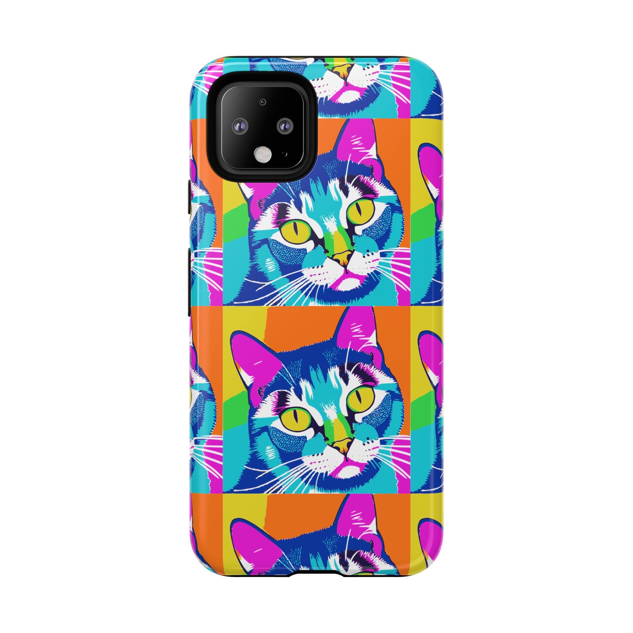 Colorful Cat Phone Case, Vibrant Animal Cover, Unique Pet Lover Gift, Fun Pop Art Style, Trendy Gadget Accessory
