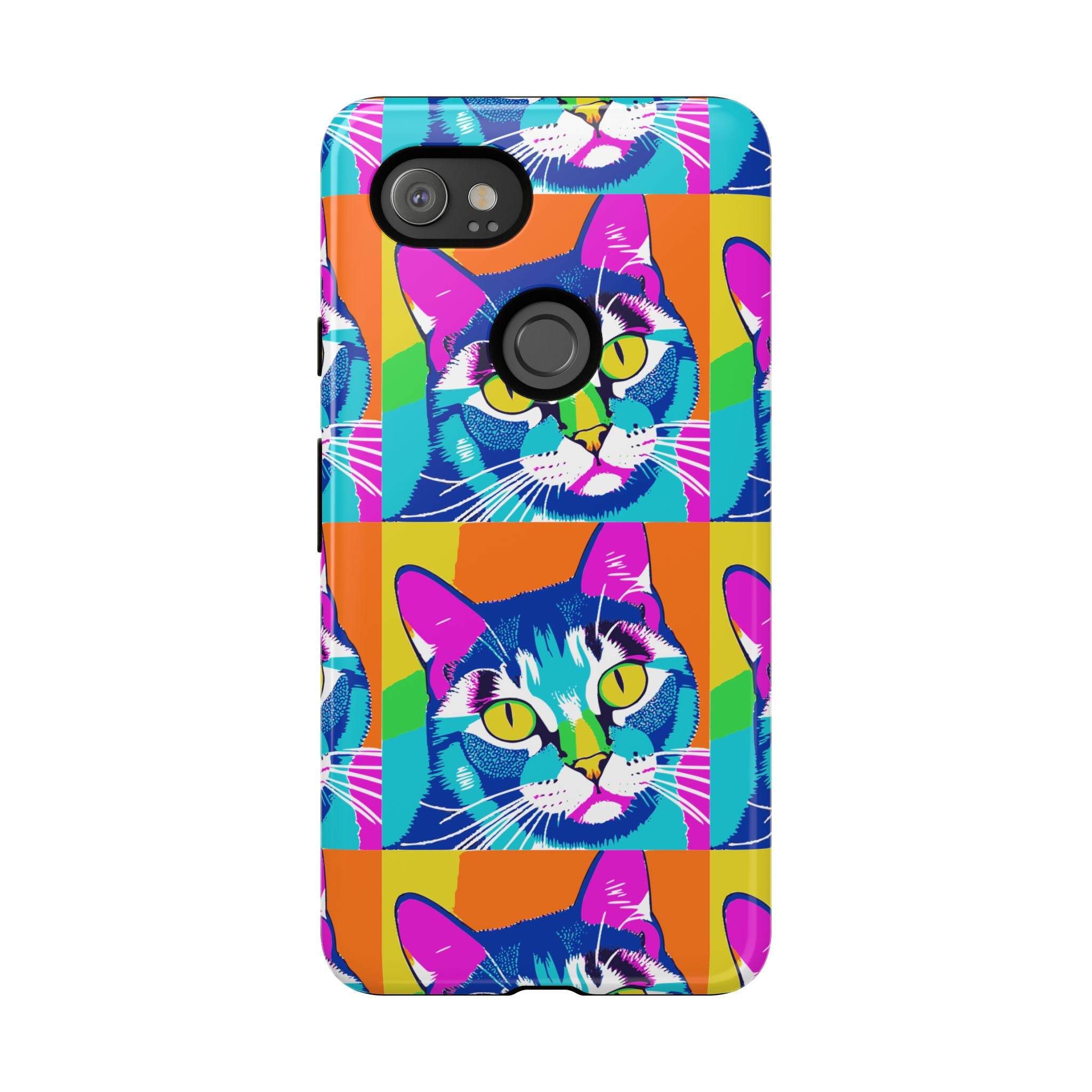 Colorful Cat Phone Case, Vibrant Animal Cover, Unique Pet Lover Gift, Fun Pop Art Style, Trendy Gadget Accessory