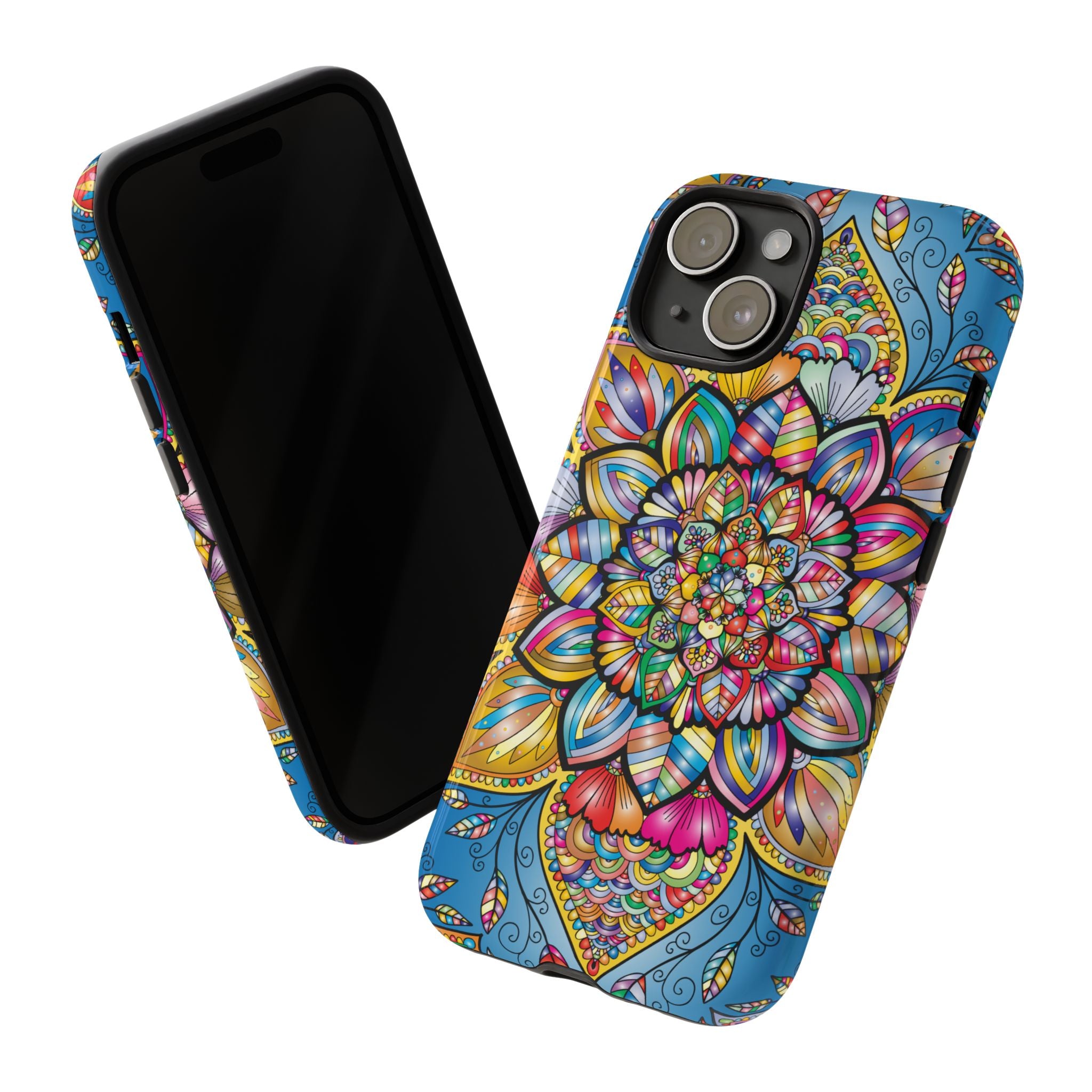 Vibrant Floral Phone Case, Tough Phone Cover, Colorful Mobile Accessory, Artistic Gift, Mandala Design, Everyday Use