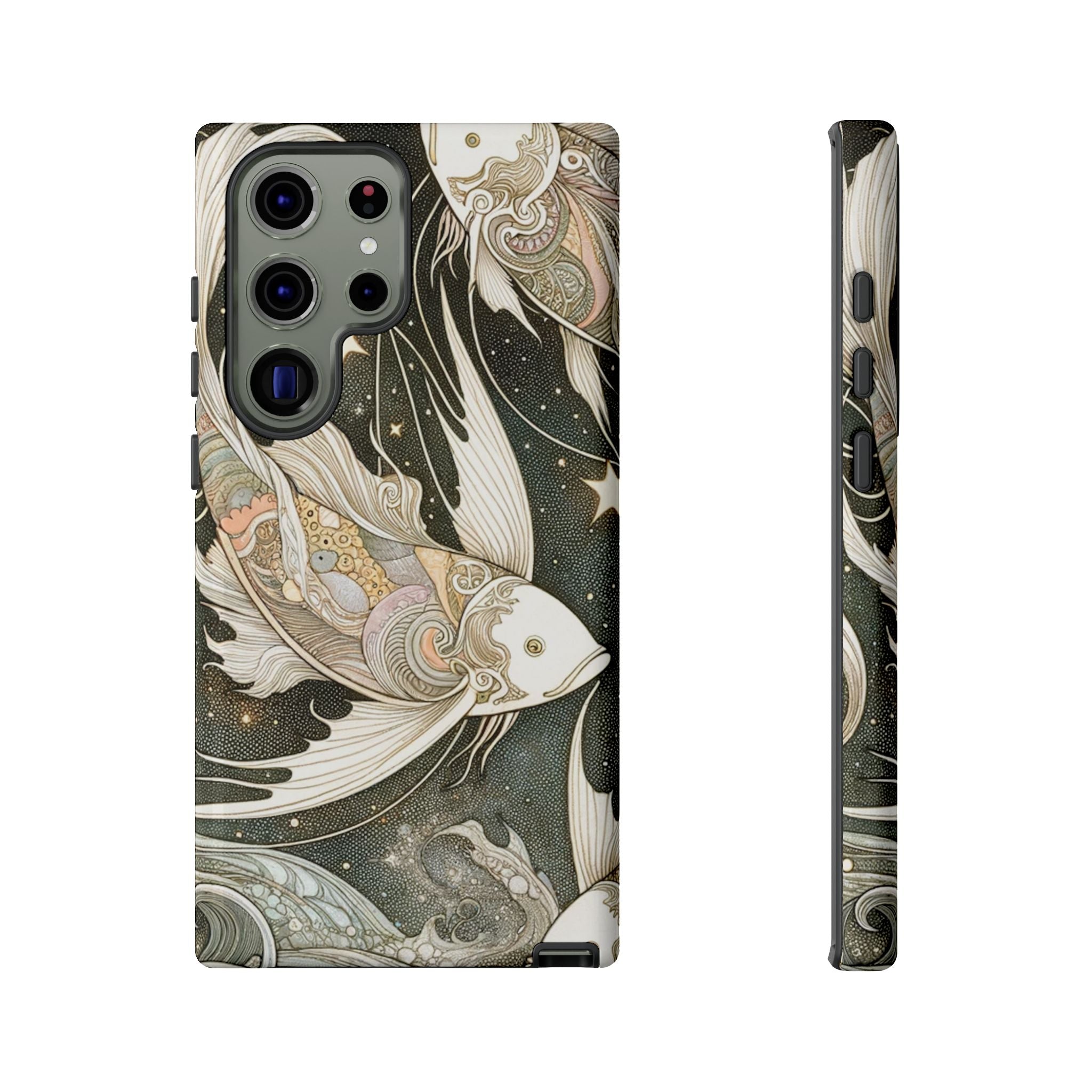 Artistic Phone Case, Cosmic Fish Design, Phone Accessory, Unique Gift, Zodiac Decor, Starry Night Vibes