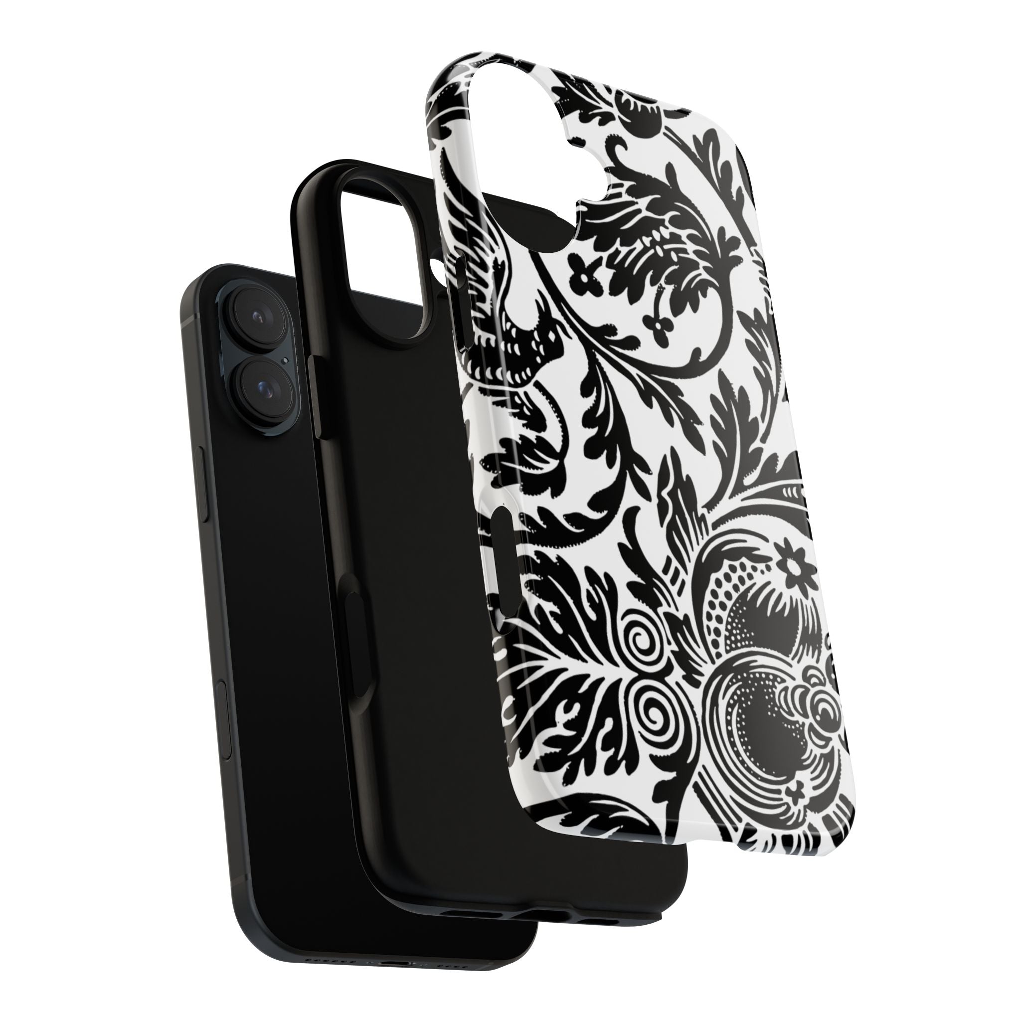 Elegant Black Floral Phone Case, Tough Cases, Stylish Phone Protection, Gift for Her, Floral Design, Trendy Accessories