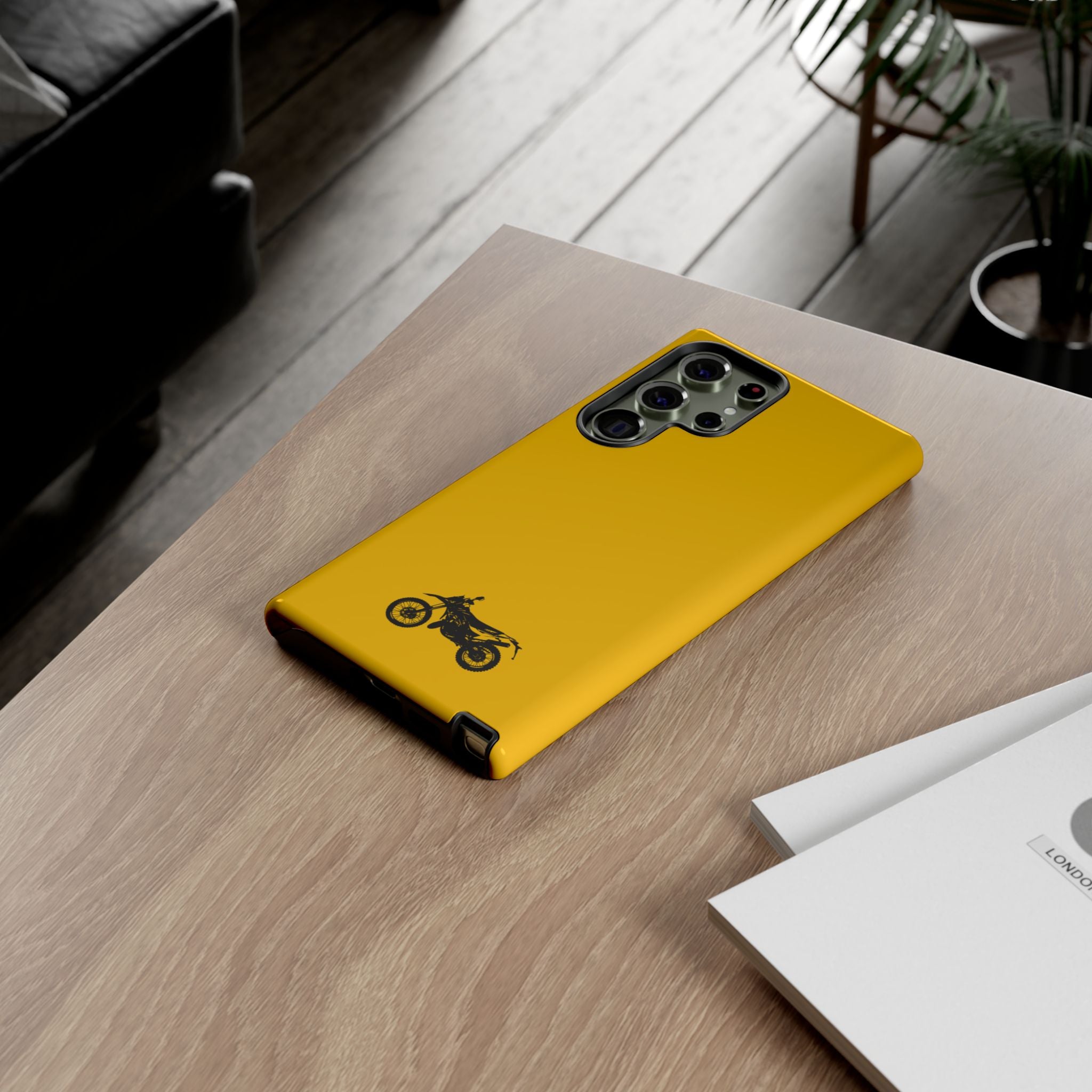 Motorcycle Phone Case, Tough Phone Cover, Gift for Bikers, Durable Tech Accessory, Yellow Motorcycle Design
