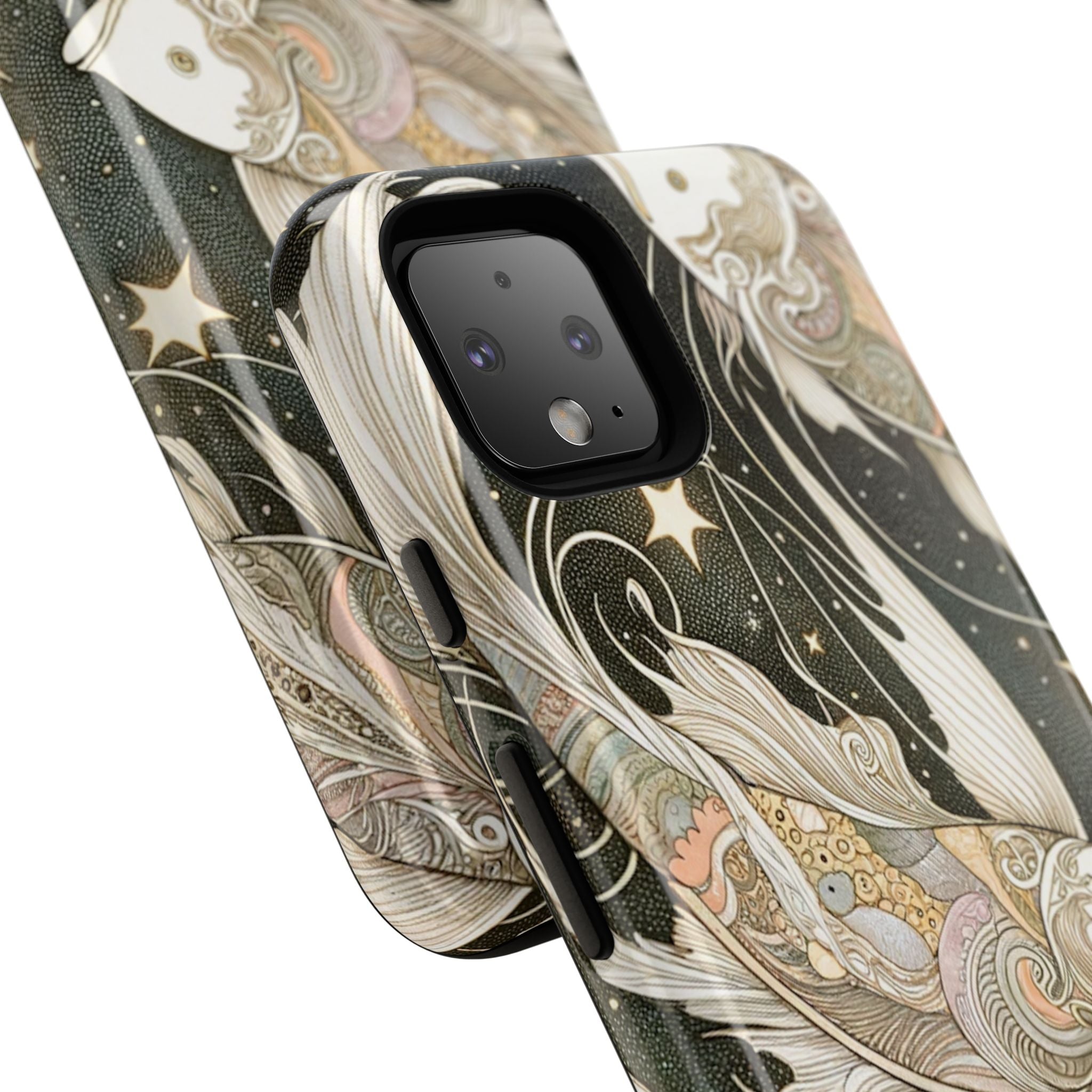 Artistic Phone Case, Cosmic Fish Design, Phone Accessory, Unique Gift, Zodiac Decor, Starry Night Vibes