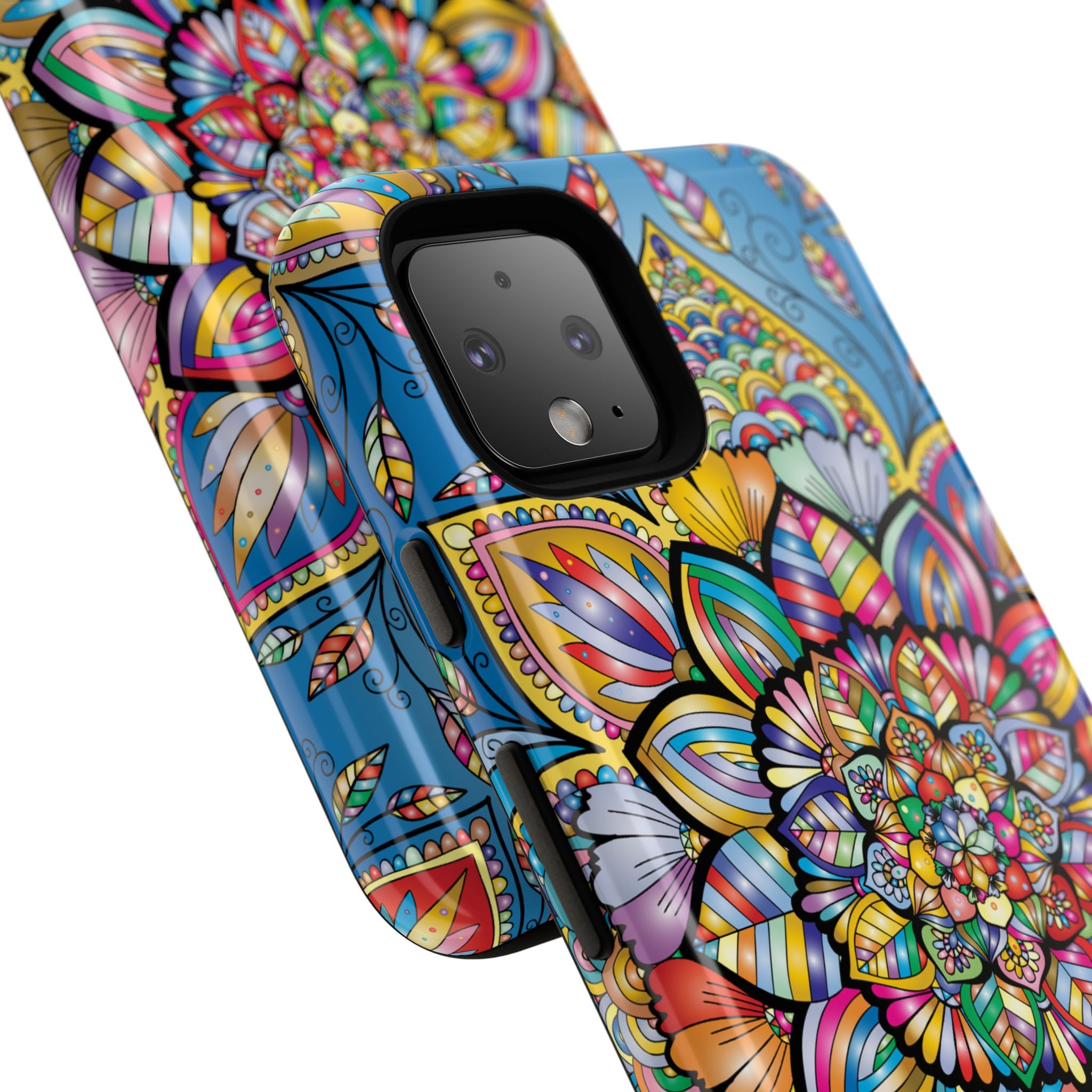 Vibrant Floral Phone Case, Tough Phone Cover, Colorful Mobile Accessory, Artistic Gift, Mandala Design, Everyday Use