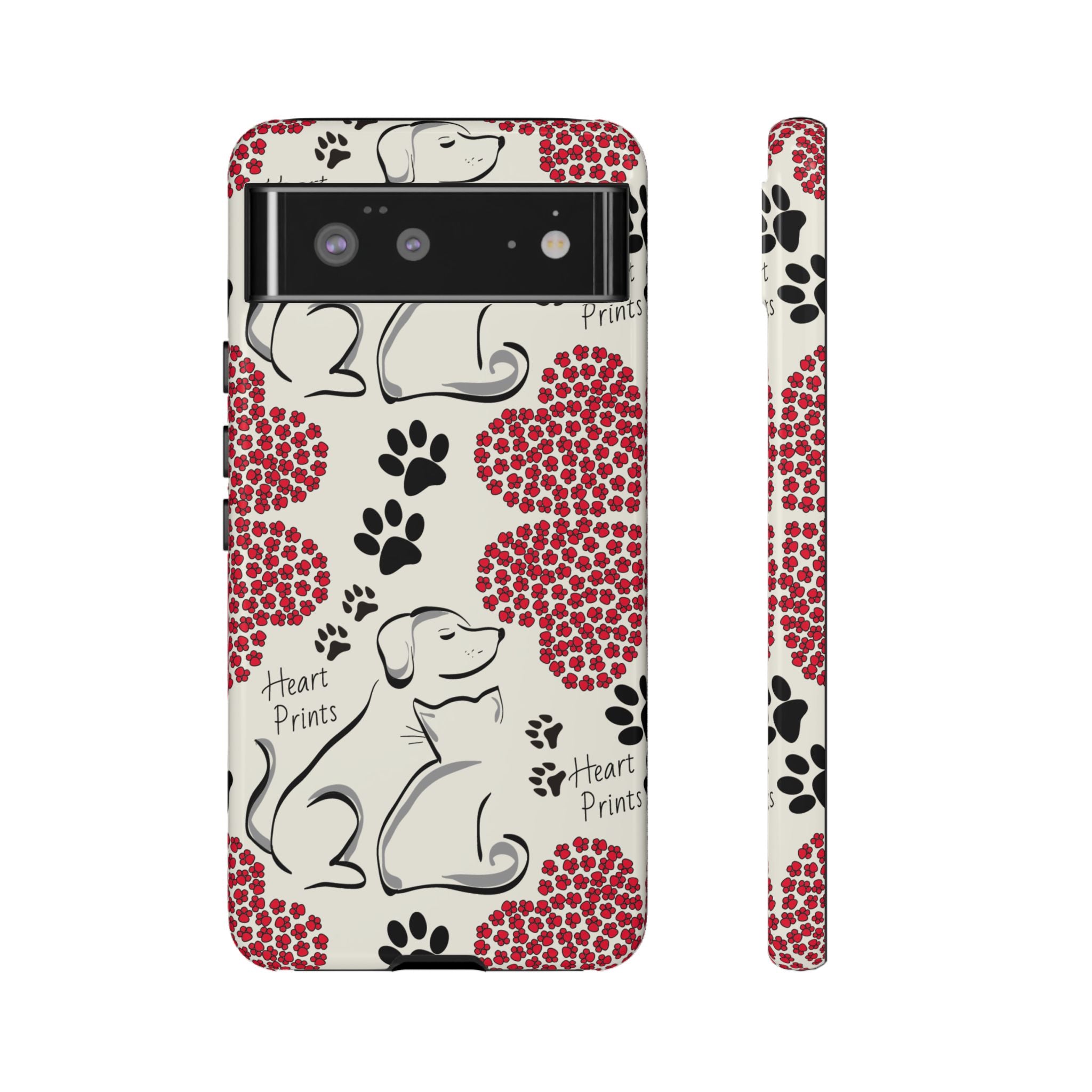 Stylish Phone Case with Heart Prints for Pet Lovers, Dog Lover Gift, Floral Pattern, Customizable Design, Cute Animal Accessories