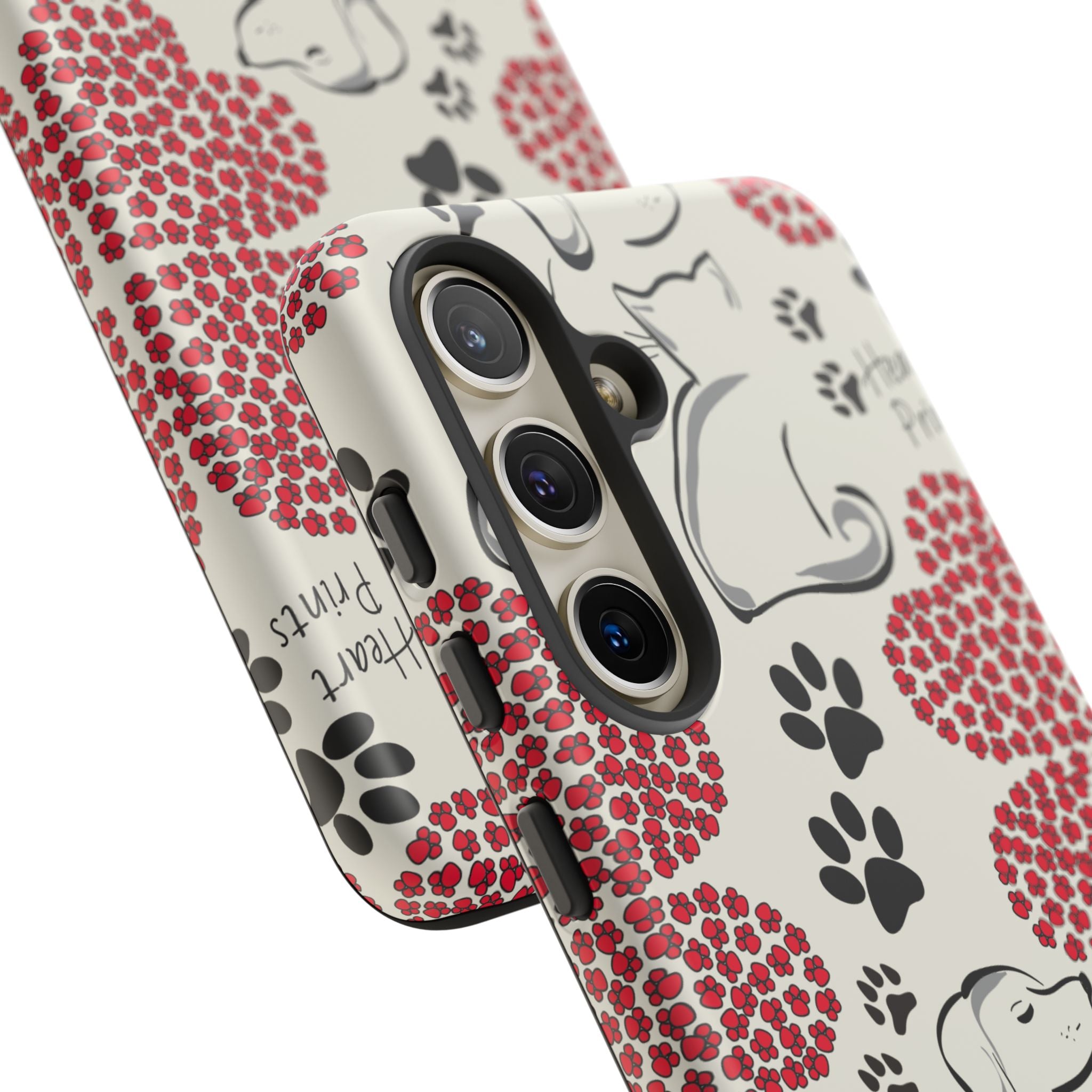 Stylish Phone Case with Heart Prints for Pet Lovers, Dog Lover Gift, Floral Pattern, Customizable Design, Cute Animal Accessories