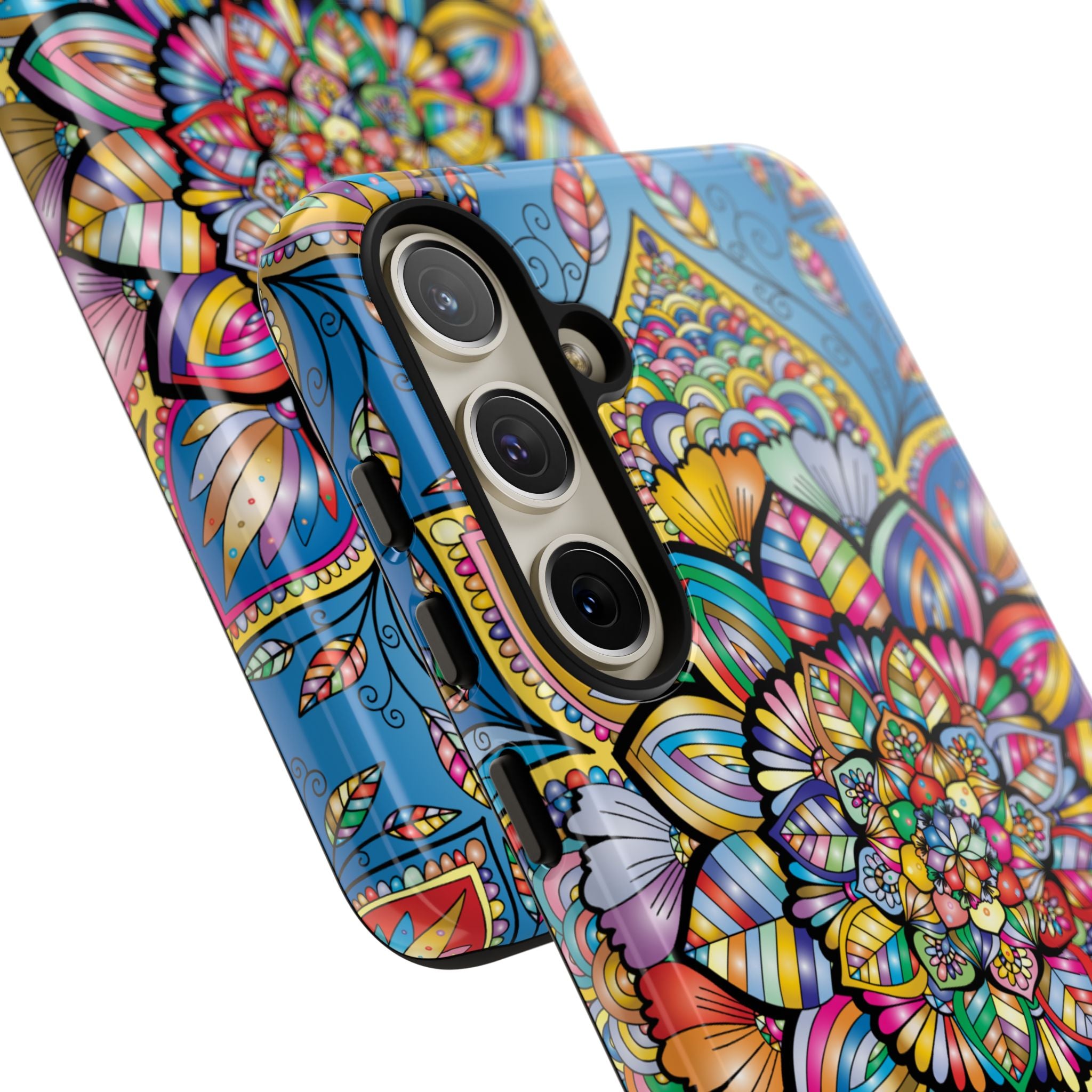 Vibrant Floral Phone Case, Tough Phone Cover, Colorful Mobile Accessory, Artistic Gift, Mandala Design, Everyday Use