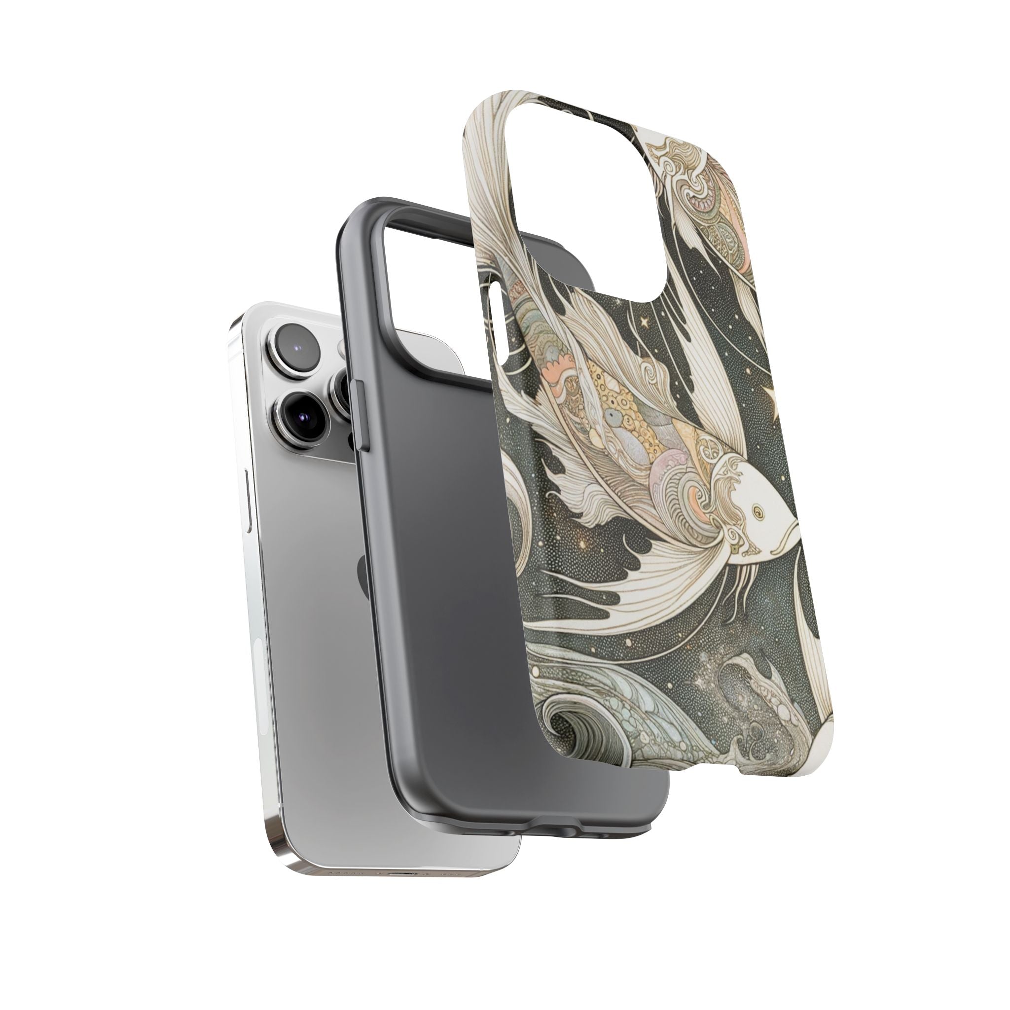 Artistic Phone Case, Cosmic Fish Design, Phone Accessory, Unique Gift, Zodiac Decor, Starry Night Vibes