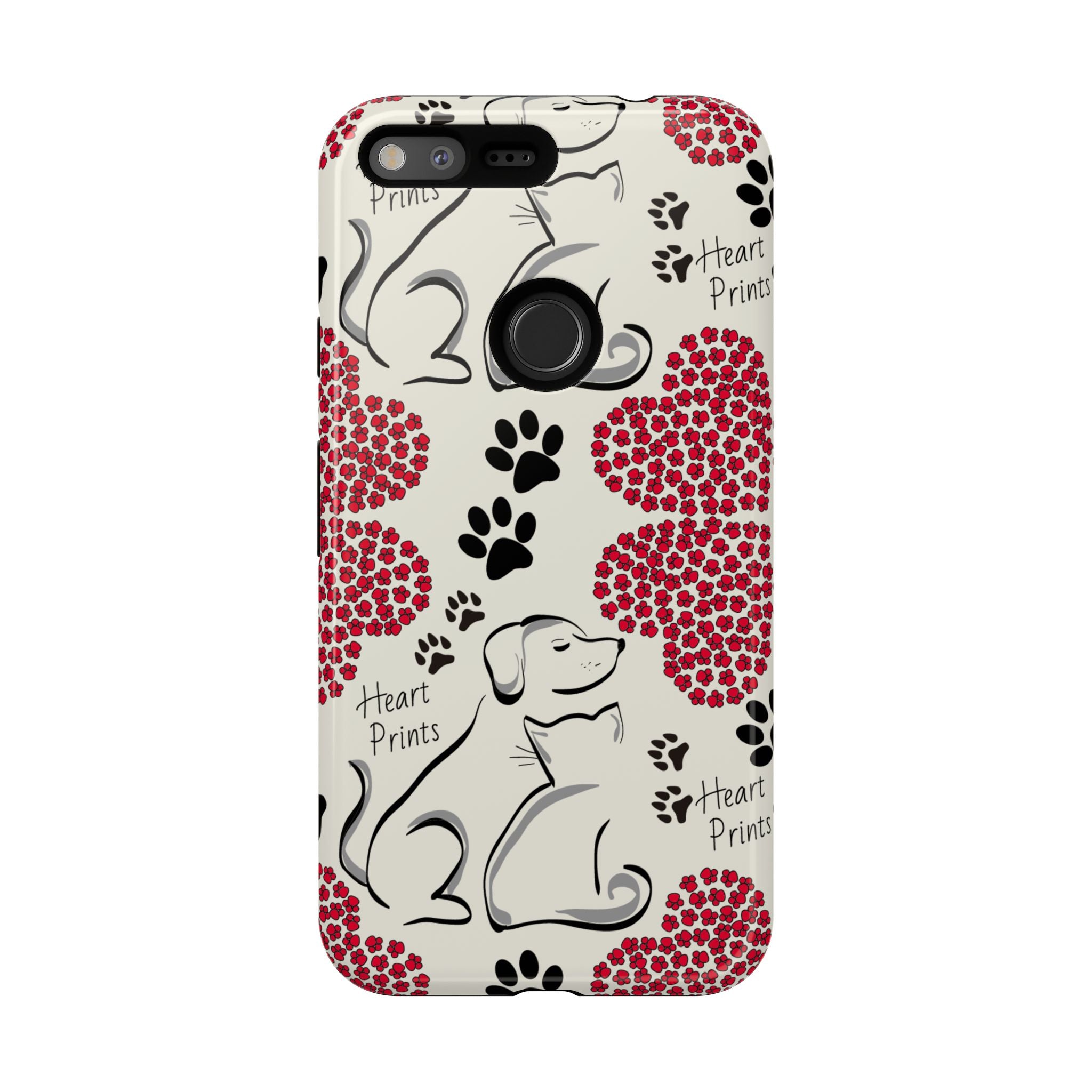 Stylish Phone Case with Heart Prints for Pet Lovers, Dog Lover Gift, Floral Pattern, Customizable Design, Cute Animal Accessories