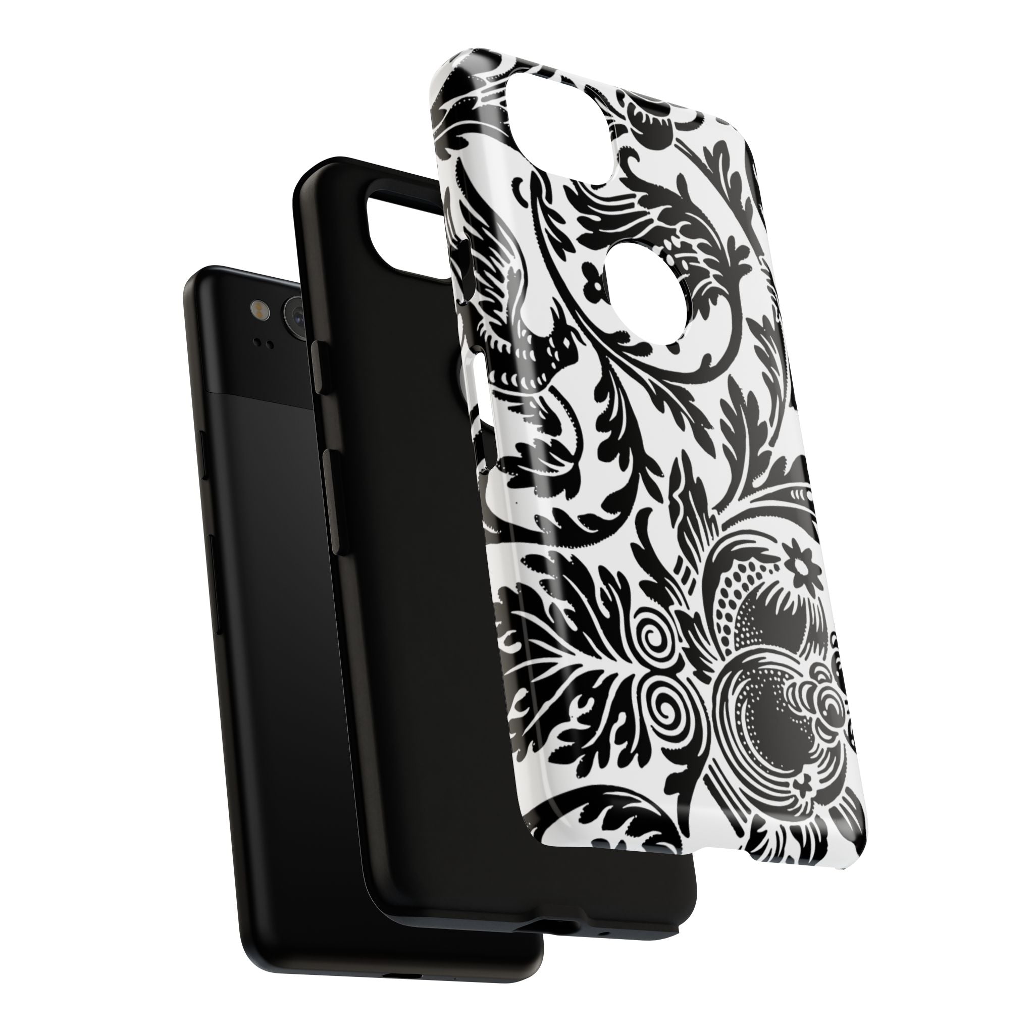 Elegant Black Floral Phone Case, Tough Cases, Stylish Phone Protection, Gift for Her, Floral Design, Trendy Accessories