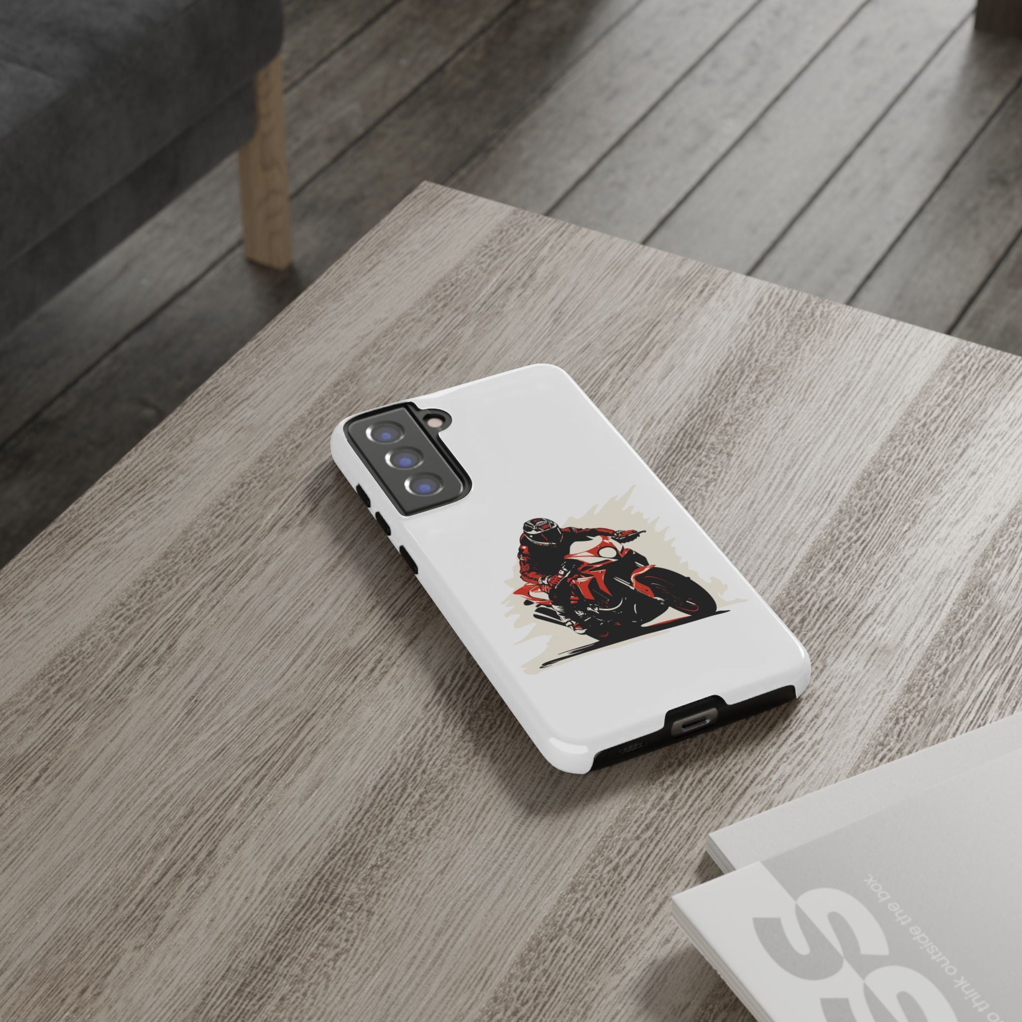 Motorcycle Phone Case, Tough Cases for Riders, Biker Accessory, Gifts for Motorcyclists, Red Bike Design