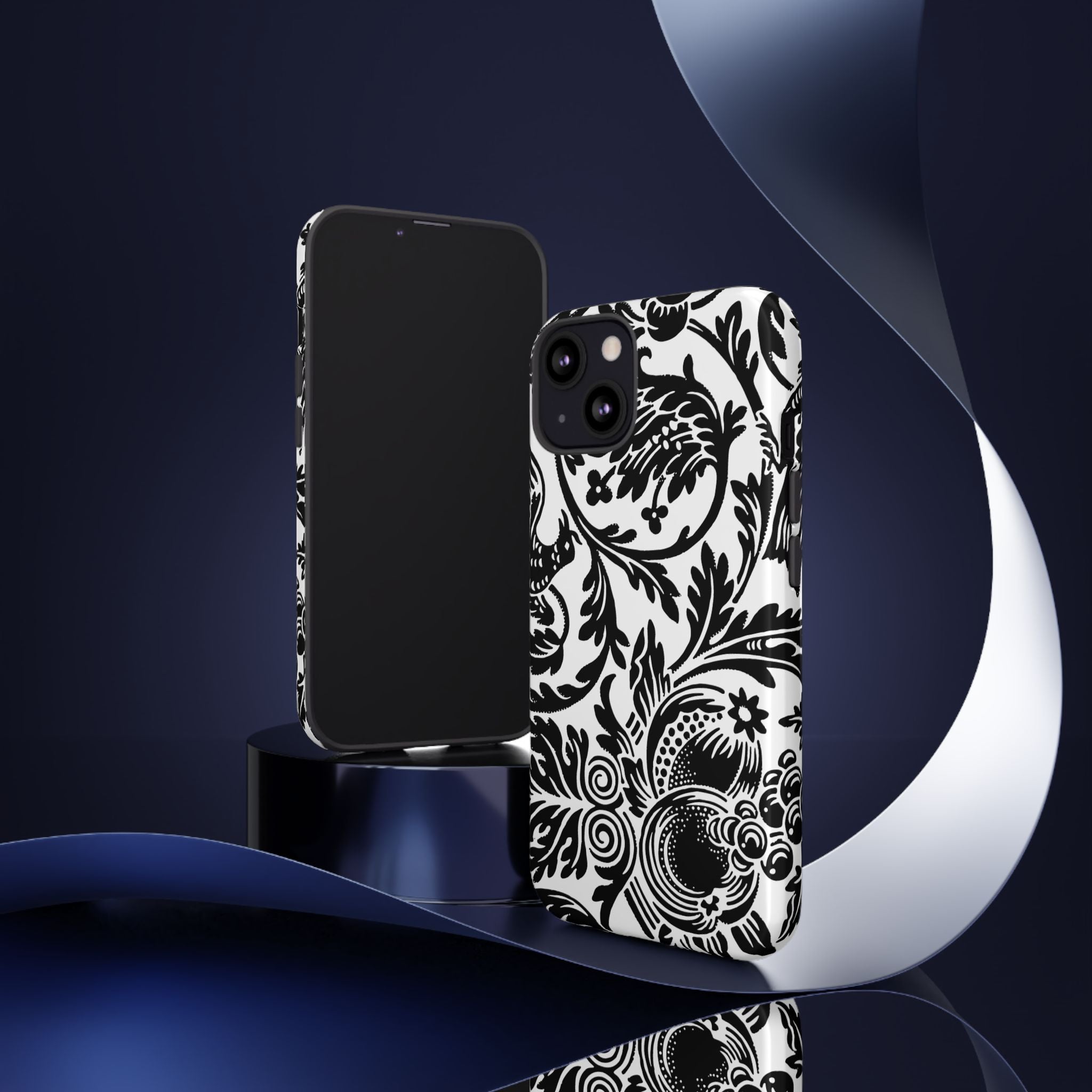 Elegant Black Floral Phone Case, Tough Cases, Stylish Phone Protection, Gift for Her, Floral Design, Trendy Accessories