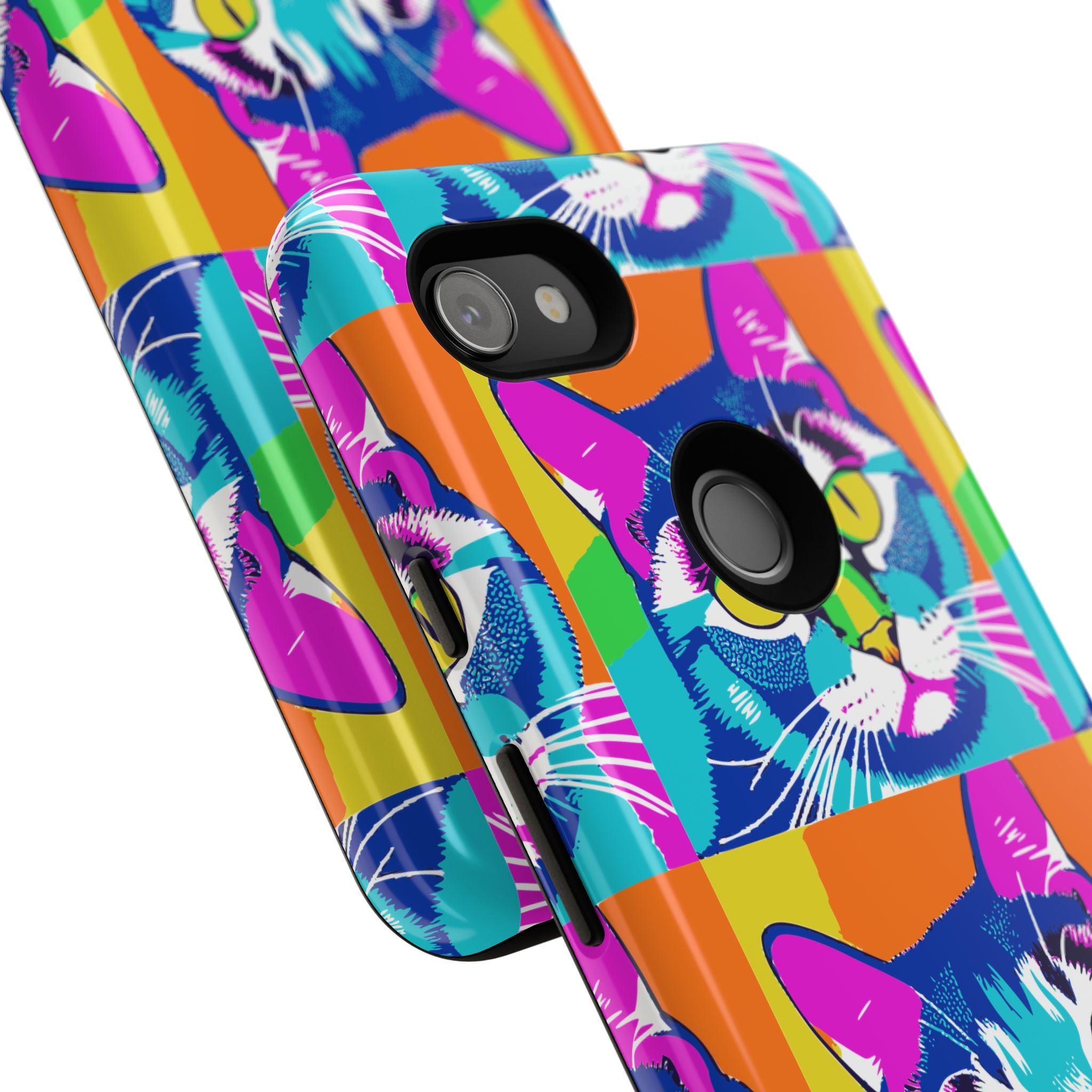 Colorful Cat Phone Case, Vibrant Animal Cover, Unique Pet Lover Gift, Fun Pop Art Style, Trendy Gadget Accessory