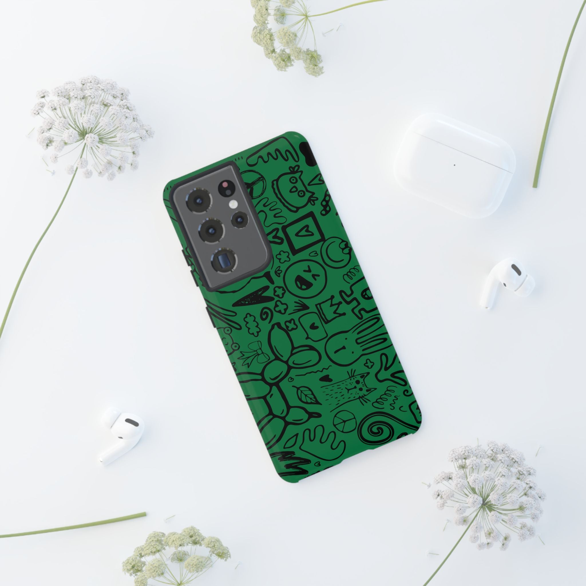 Playful Phone Case, Vibrant Green Tough Case, Quirky Graphic Design, Unique Gift for Kids, Fun Accessories, Christmas, Birthday