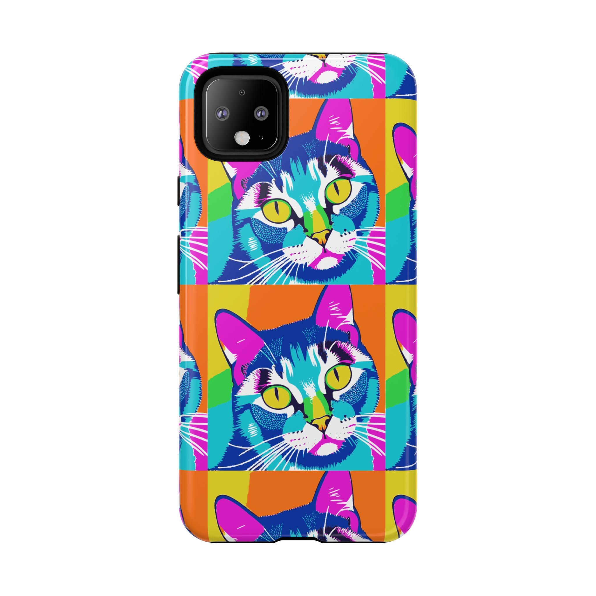 Colorful Cat Phone Case, Vibrant Animal Cover, Unique Pet Lover Gift, Fun Pop Art Style, Trendy Gadget Accessory