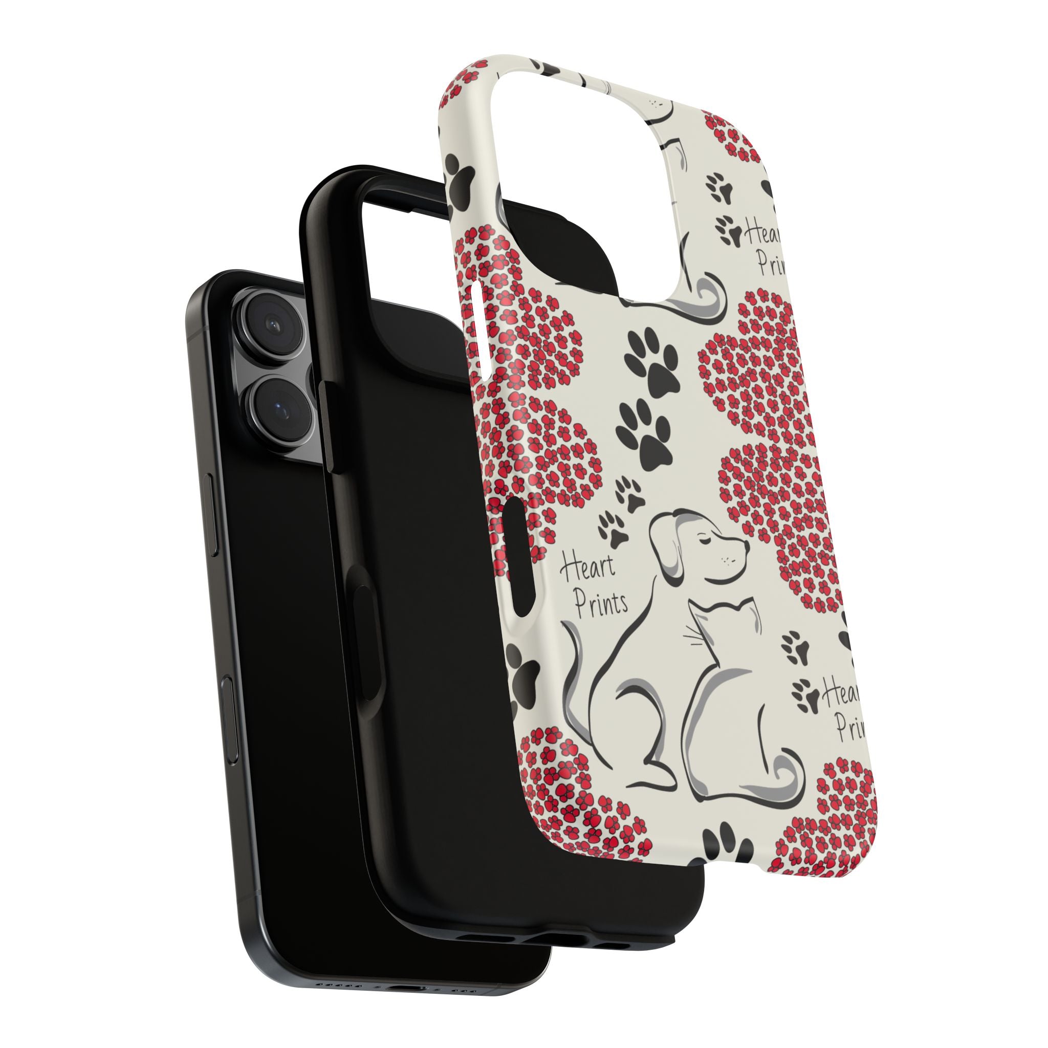 Stylish Phone Case with Heart Prints for Pet Lovers, Dog Lover Gift, Floral Pattern, Customizable Design, Cute Animal Accessories
