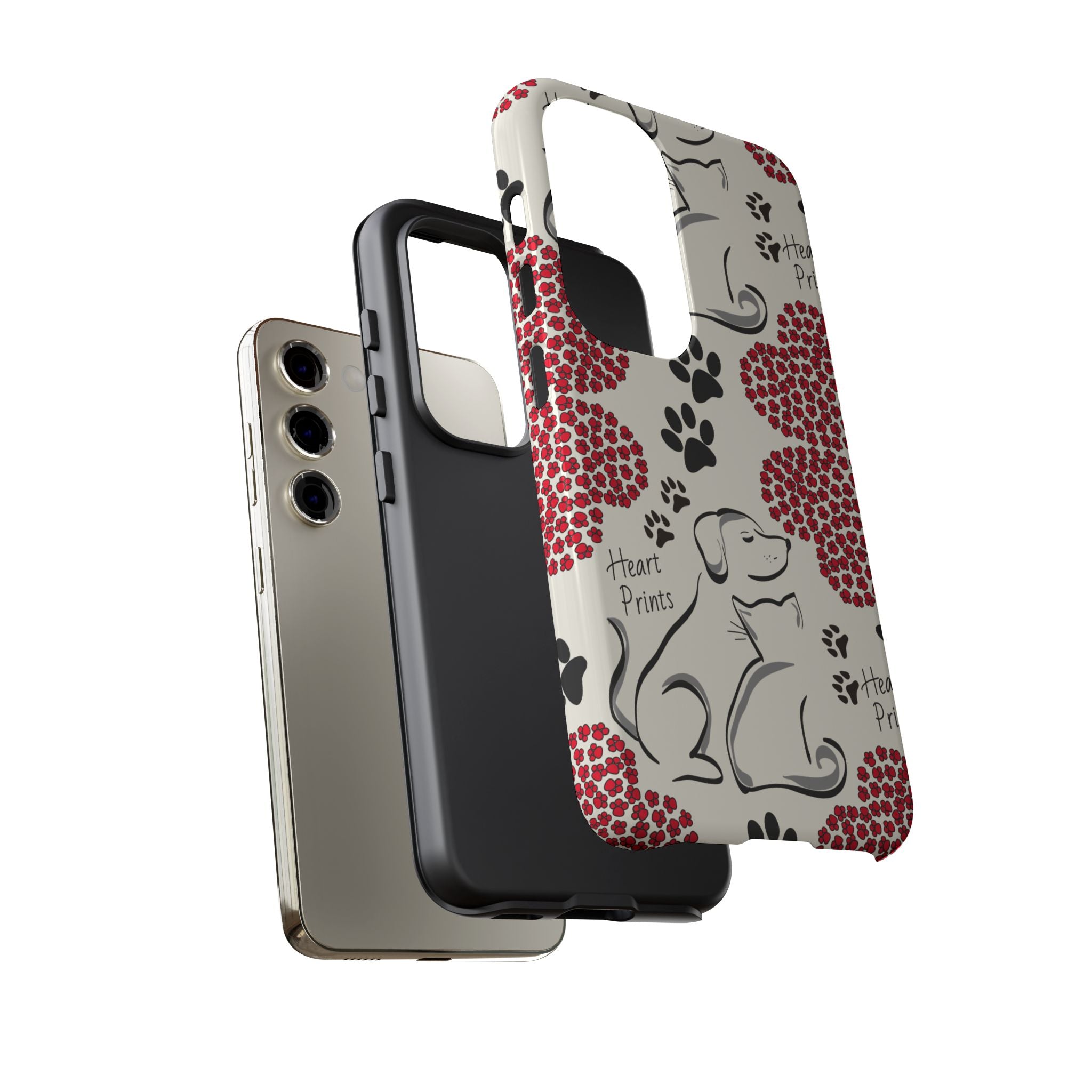Stylish Phone Case with Heart Prints for Pet Lovers, Dog Lover Gift, Floral Pattern, Customizable Design, Cute Animal Accessories