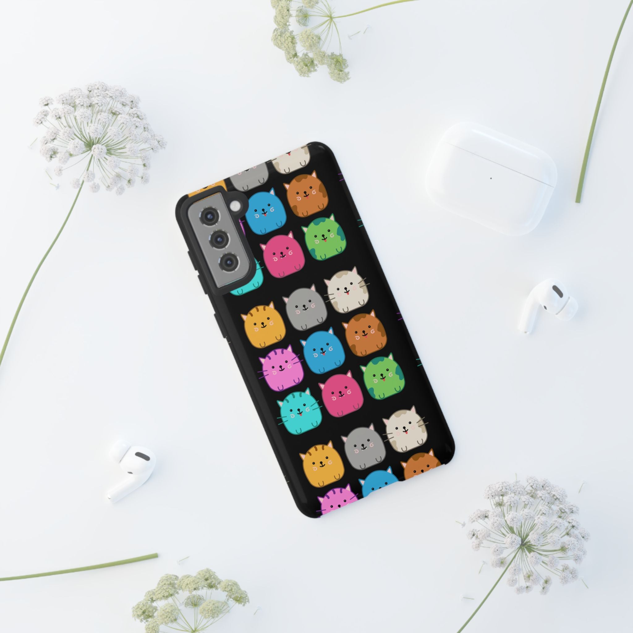 Cute Cat Phone Case, Kawaii Animal Lover Gift, Tough Phone Cover for Kids and Adults, Fun Cat Designs for Birthdays, Pet Lovers