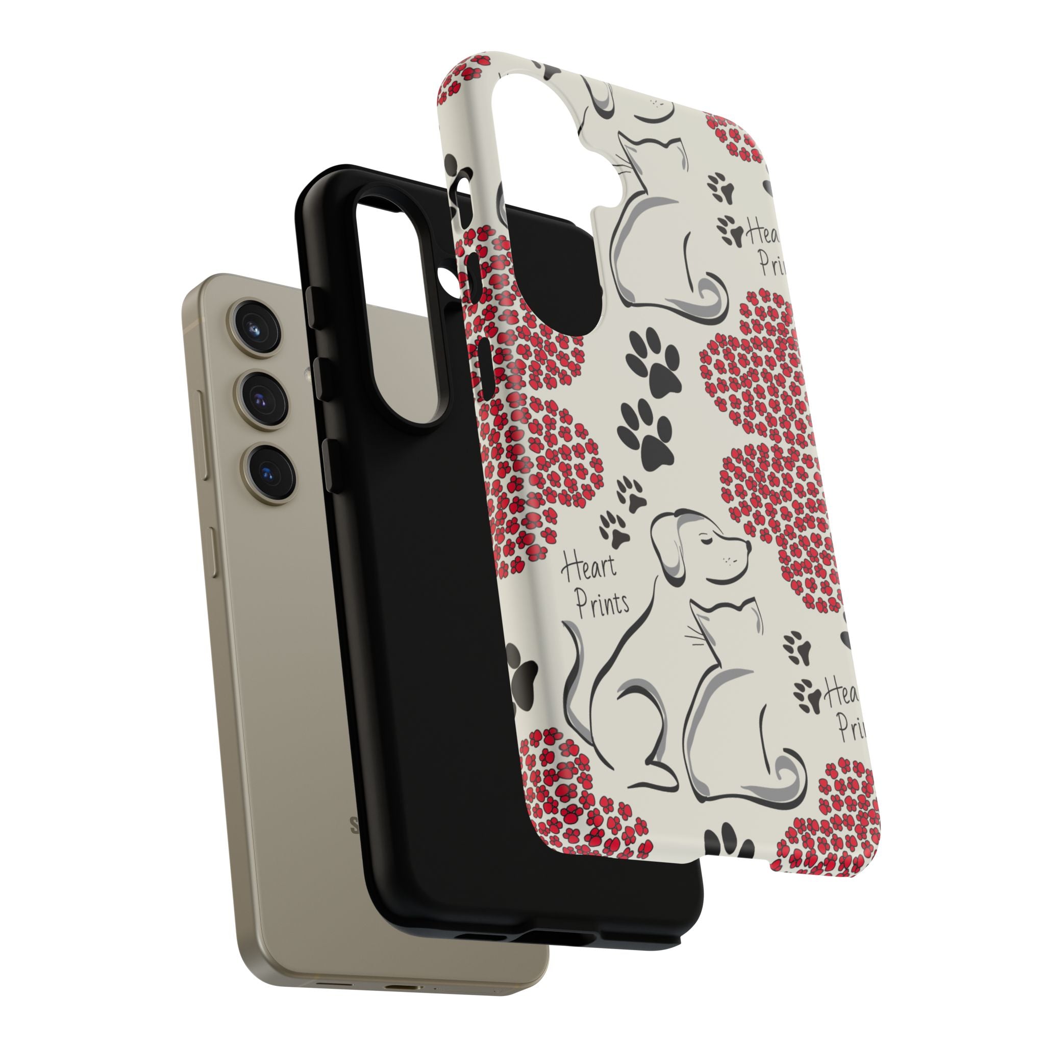 Stylish Phone Case with Heart Prints for Pet Lovers, Dog Lover Gift, Floral Pattern, Customizable Design, Cute Animal Accessories