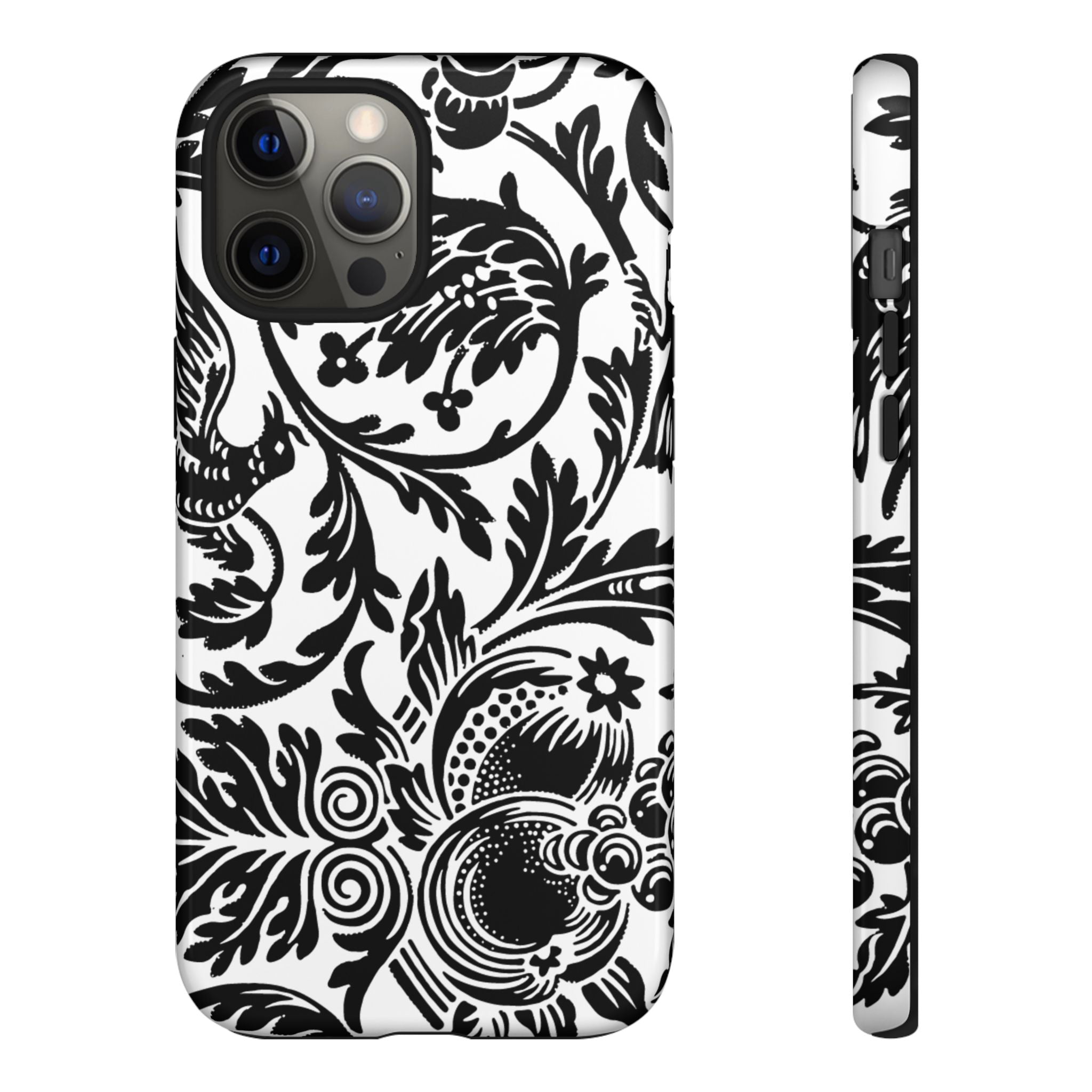 Elegant Black Floral Phone Case, Tough Cases, Stylish Phone Protection, Gift for Her, Floral Design, Trendy Accessories