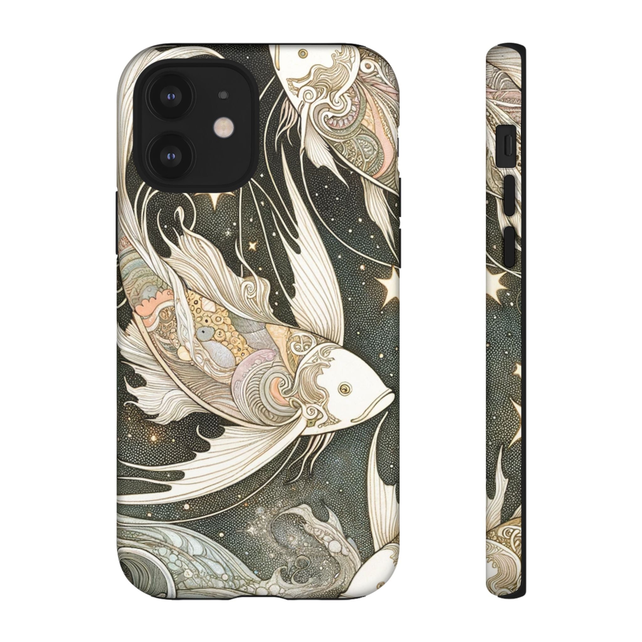 Artistic Phone Case, Cosmic Fish Design, Phone Accessory, Unique Gift, Zodiac Decor, Starry Night Vibes