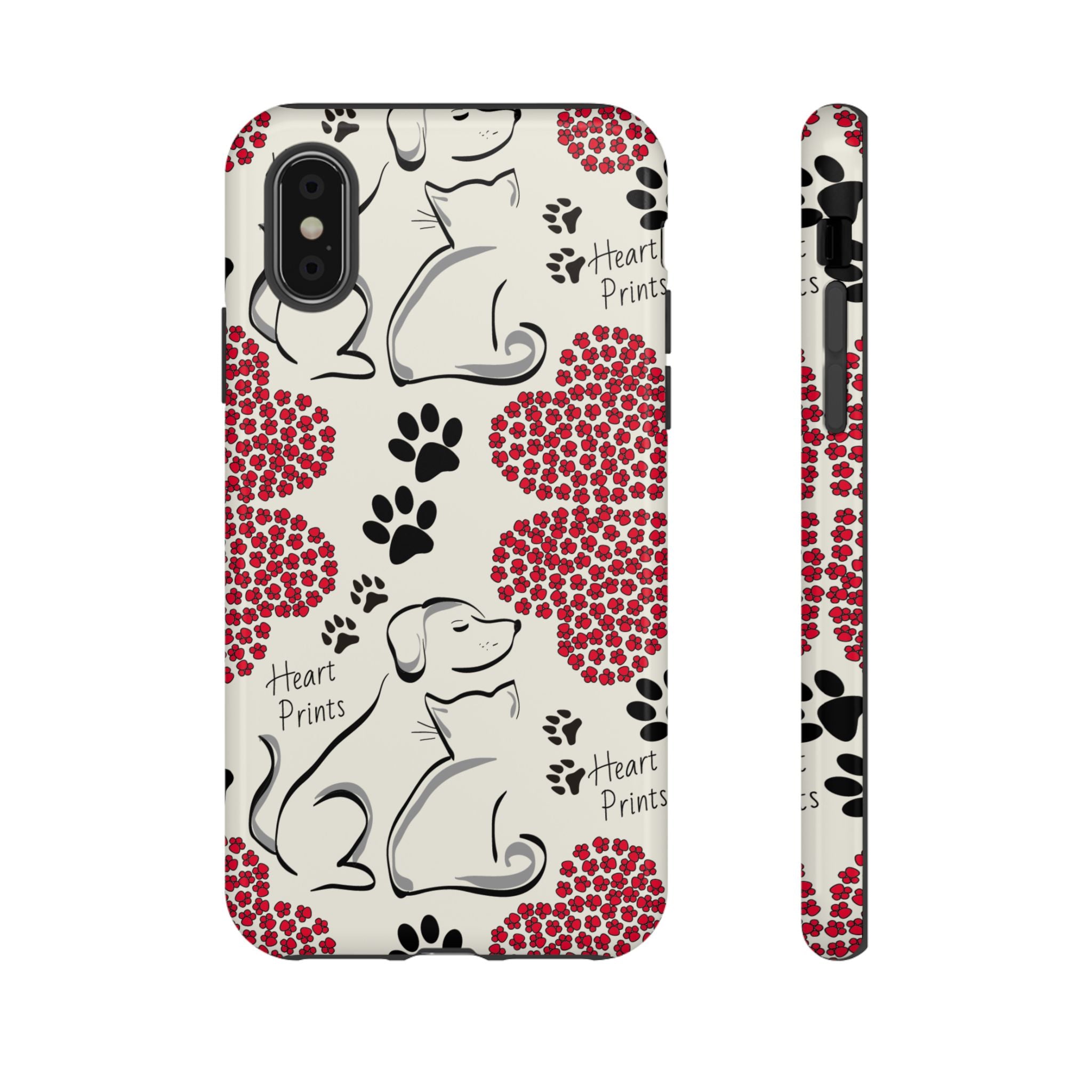 Stylish Phone Case with Heart Prints for Pet Lovers, Dog Lover Gift, Floral Pattern, Customizable Design, Cute Animal Accessories