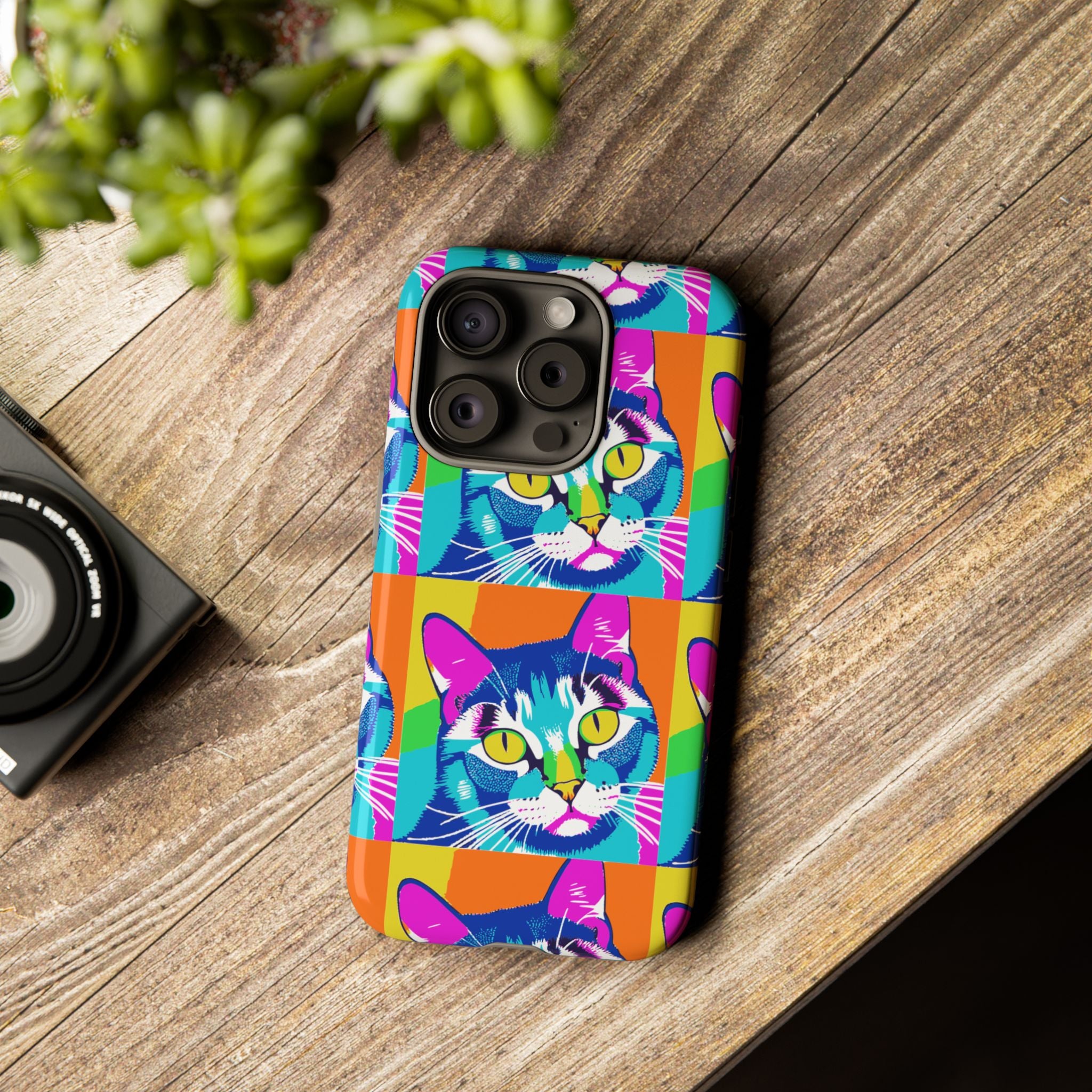 Colorful Cat Phone Case, Vibrant Animal Cover, Unique Pet Lover Gift, Fun Pop Art Style, Trendy Gadget Accessory
