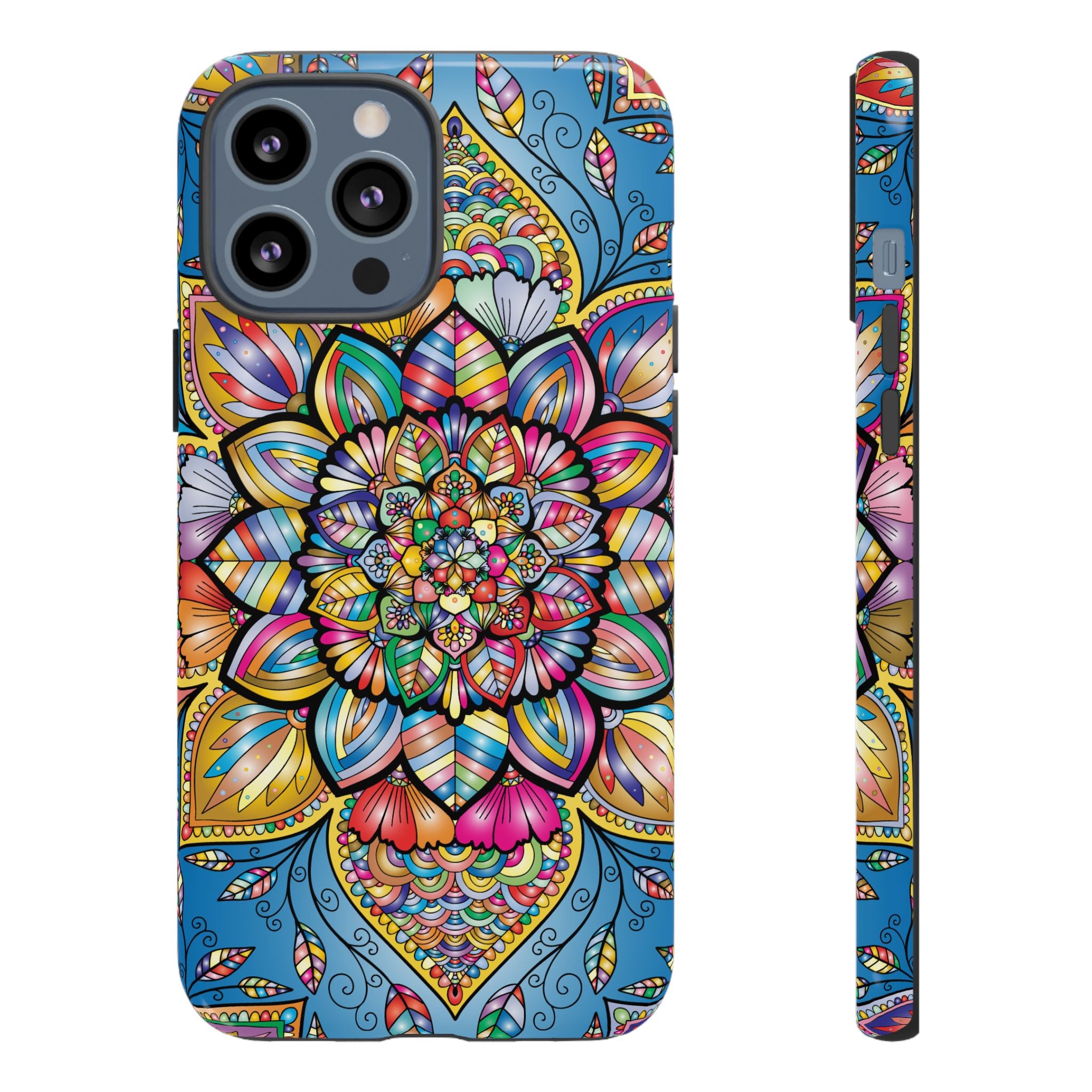 Vibrant Floral Phone Case, Tough Phone Cover, Colorful Mobile Accessory, Artistic Gift, Mandala Design, Everyday Use