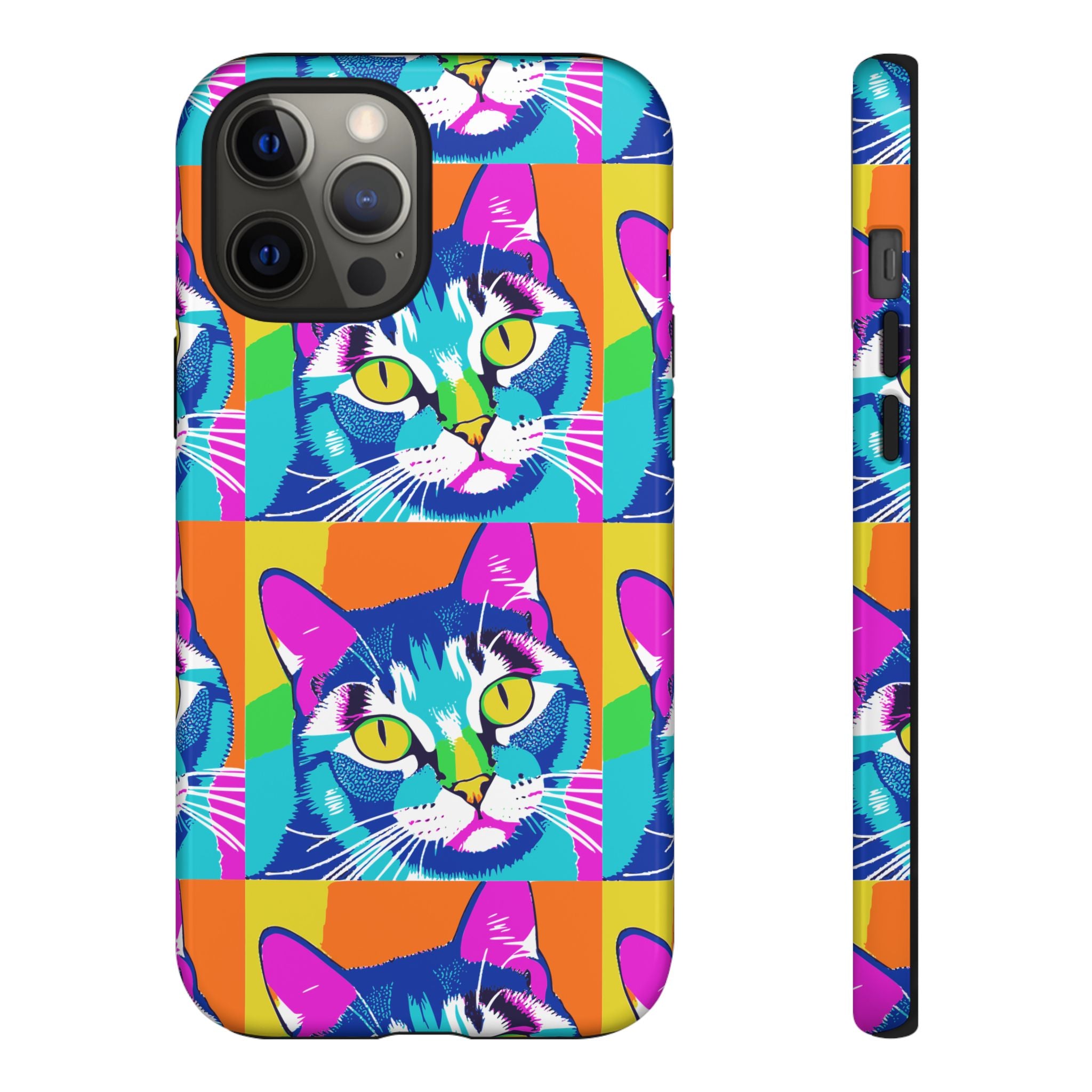 Colorful Cat Phone Case, Vibrant Animal Cover, Unique Pet Lover Gift, Fun Pop Art Style, Trendy Gadget Accessory