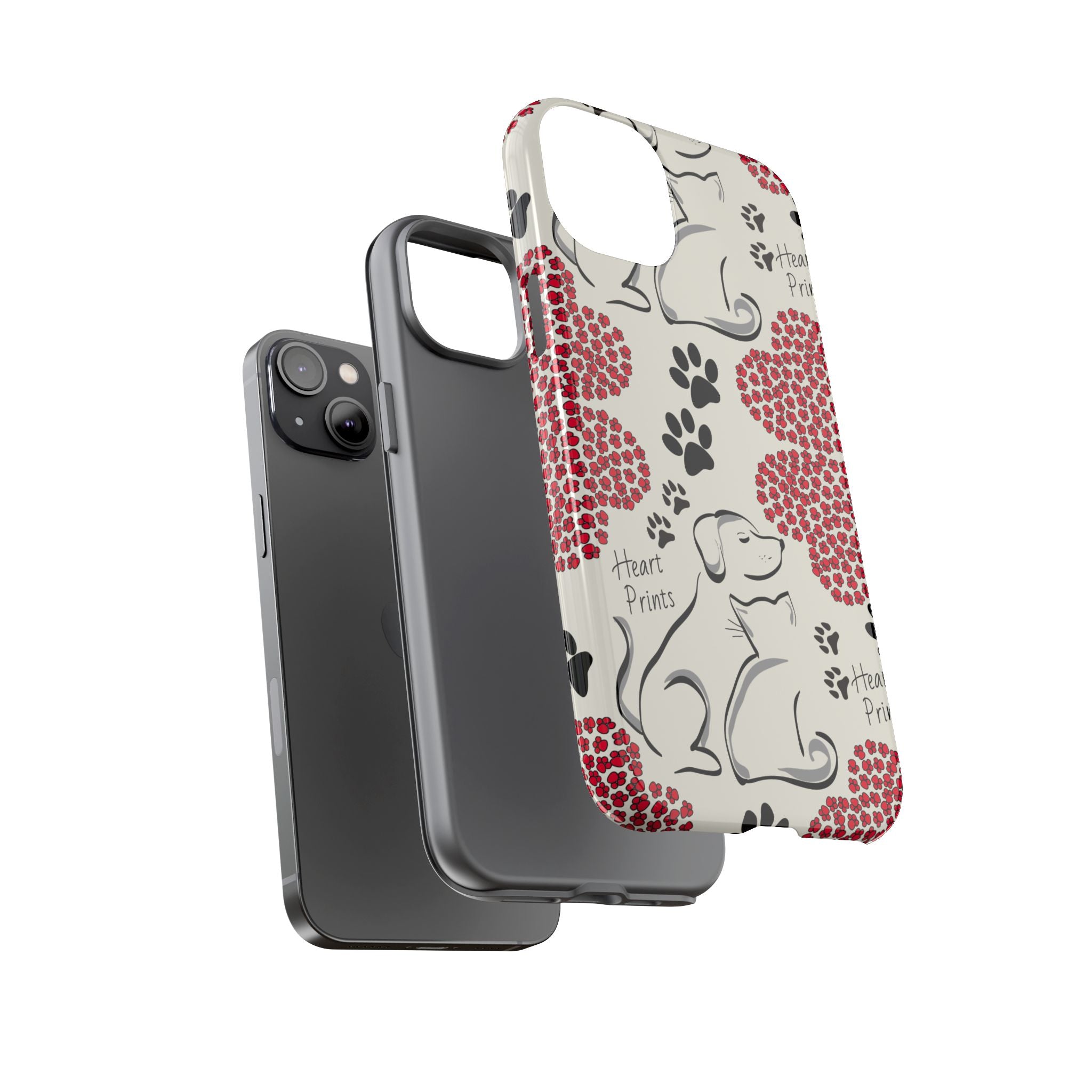 Stylish Phone Case with Heart Prints for Pet Lovers, Dog Lover Gift, Floral Pattern, Customizable Design, Cute Animal Accessories