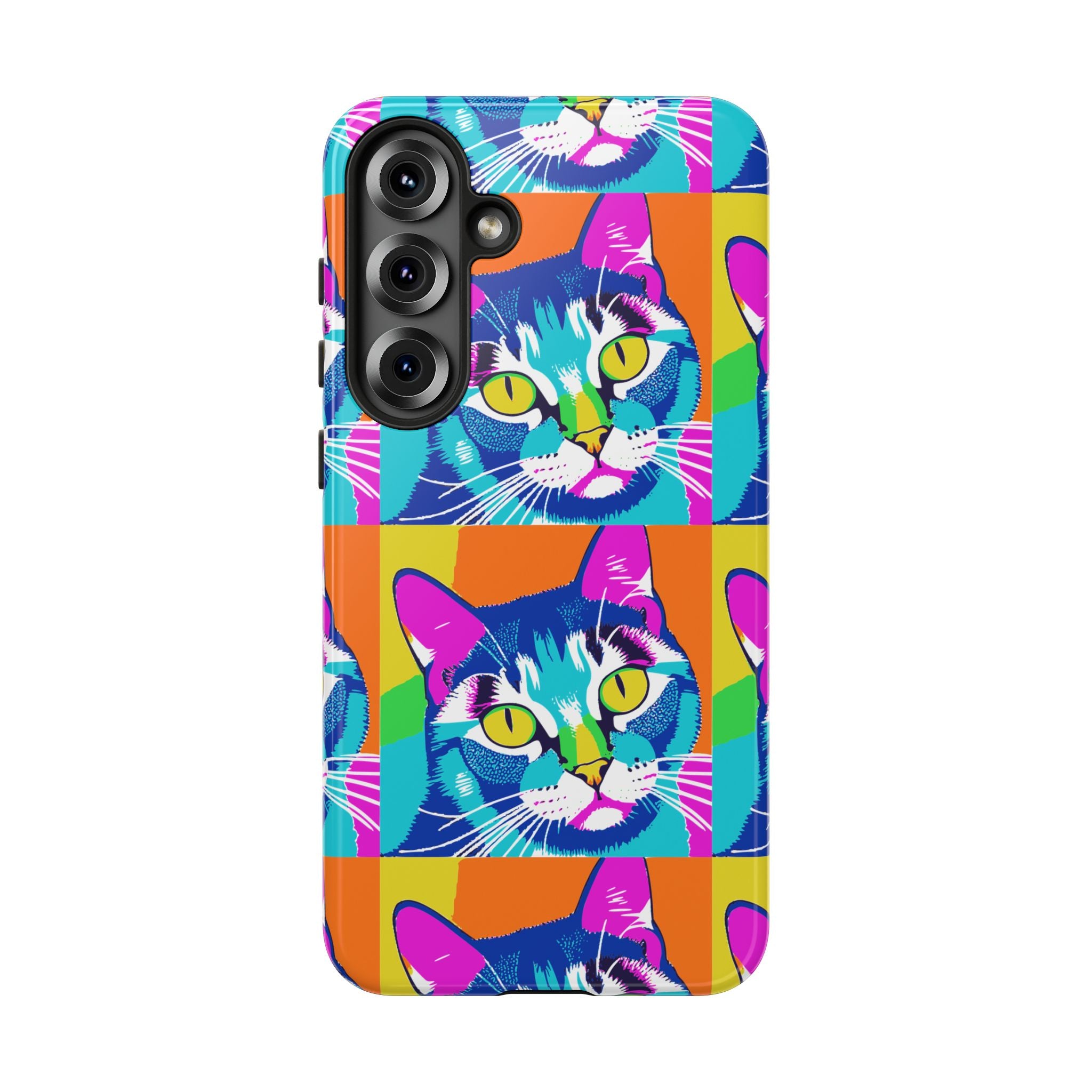 Colorful Cat Phone Case, Vibrant Animal Cover, Unique Pet Lover Gift, Fun Pop Art Style, Trendy Gadget Accessory