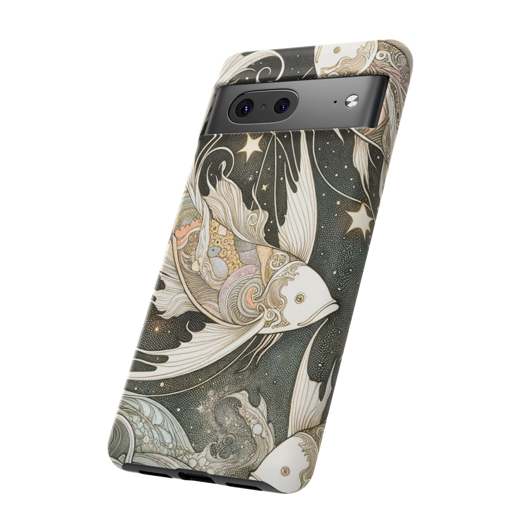 Artistic Phone Case, Cosmic Fish Design, Phone Accessory, Unique Gift, Zodiac Decor, Starry Night Vibes