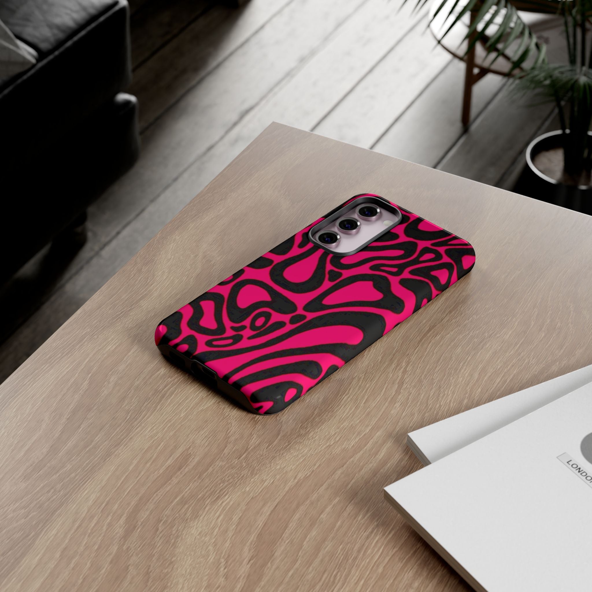 Bold Pink Patterned Phone Case, Stylish Tough Case, Trendy Accessory, Gift for Her, Tech Protection