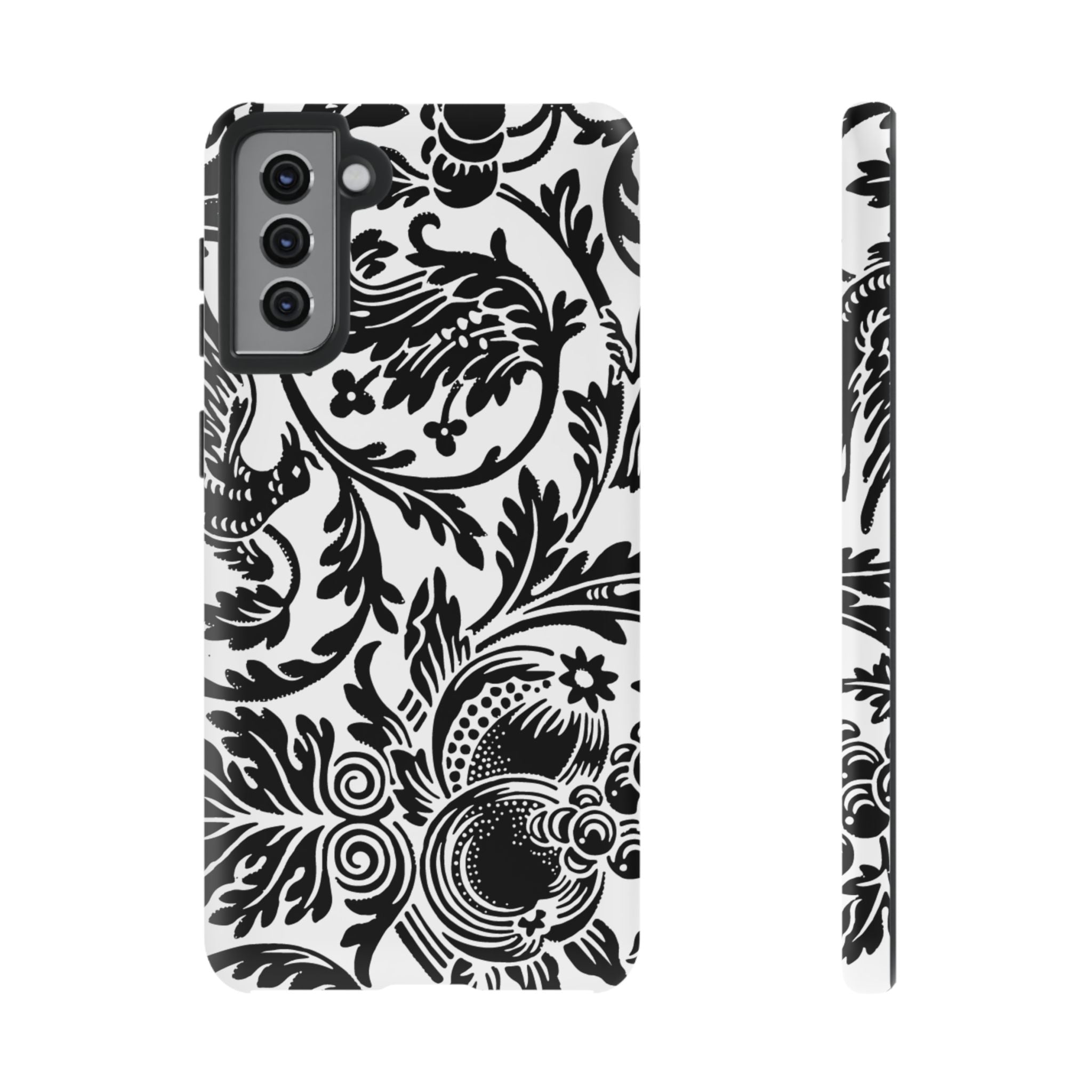 Elegant Black Floral Phone Case, Tough Cases, Stylish Phone Protection, Gift for Her, Floral Design, Trendy Accessories