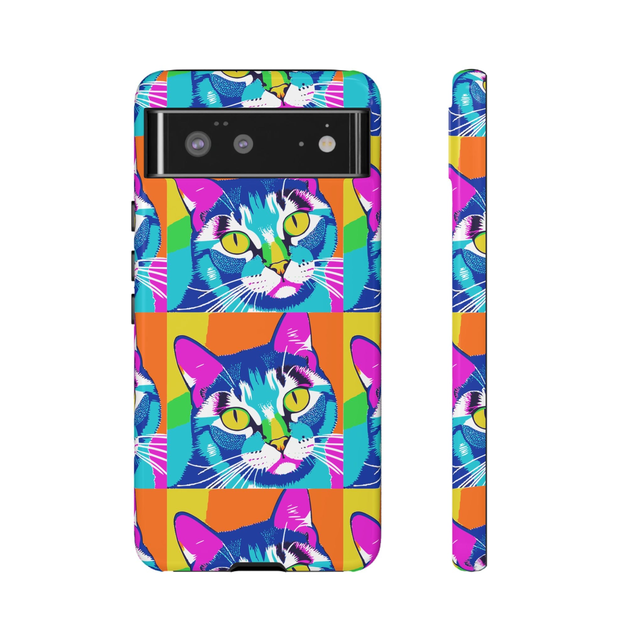 Colorful Cat Phone Case, Vibrant Animal Cover, Unique Pet Lover Gift, Fun Pop Art Style, Trendy Gadget Accessory